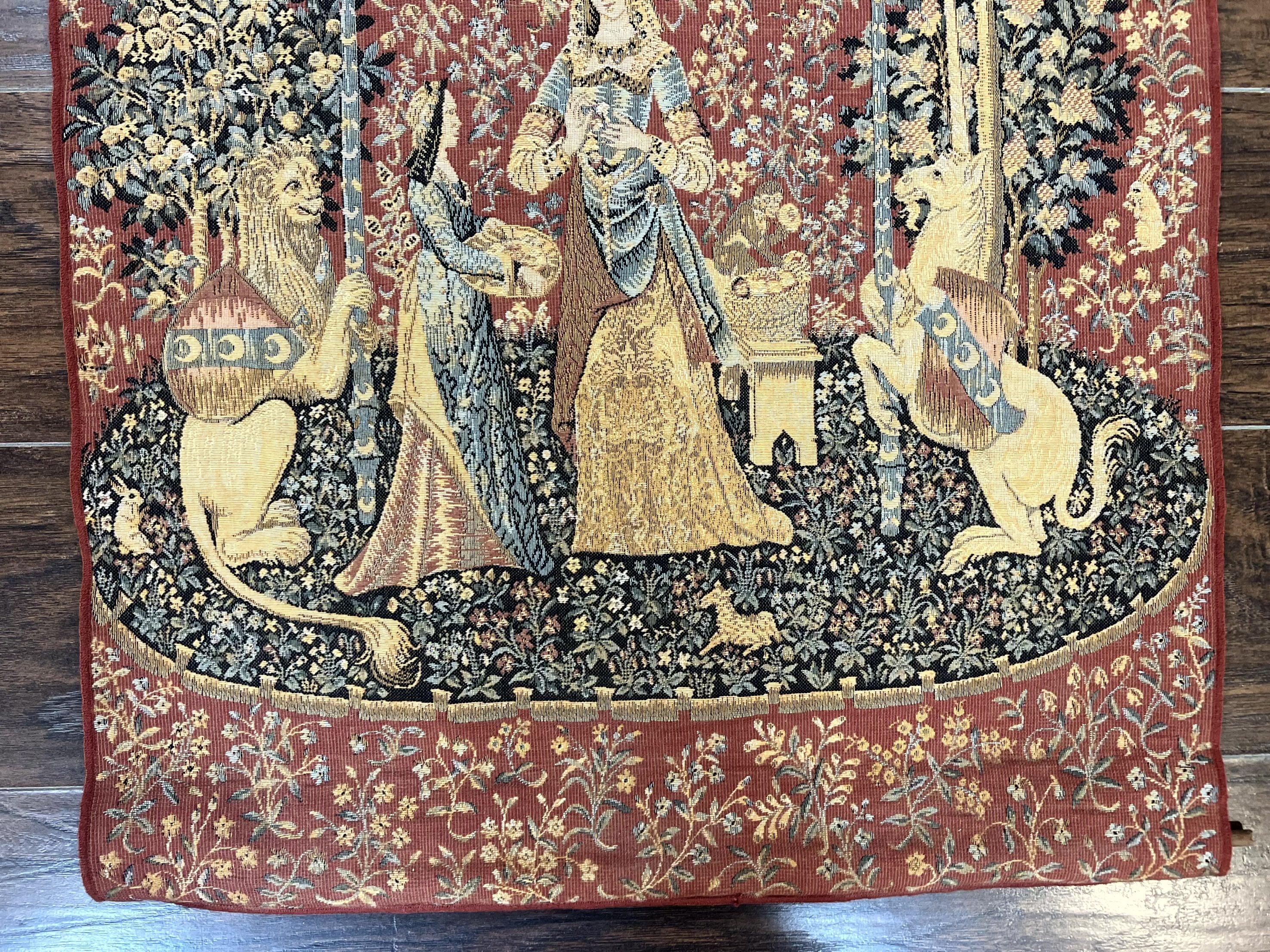 Vintage Tapestry 2x3, Lion Unicorn Flags Princess Medievel Motif - Jewel Rugs