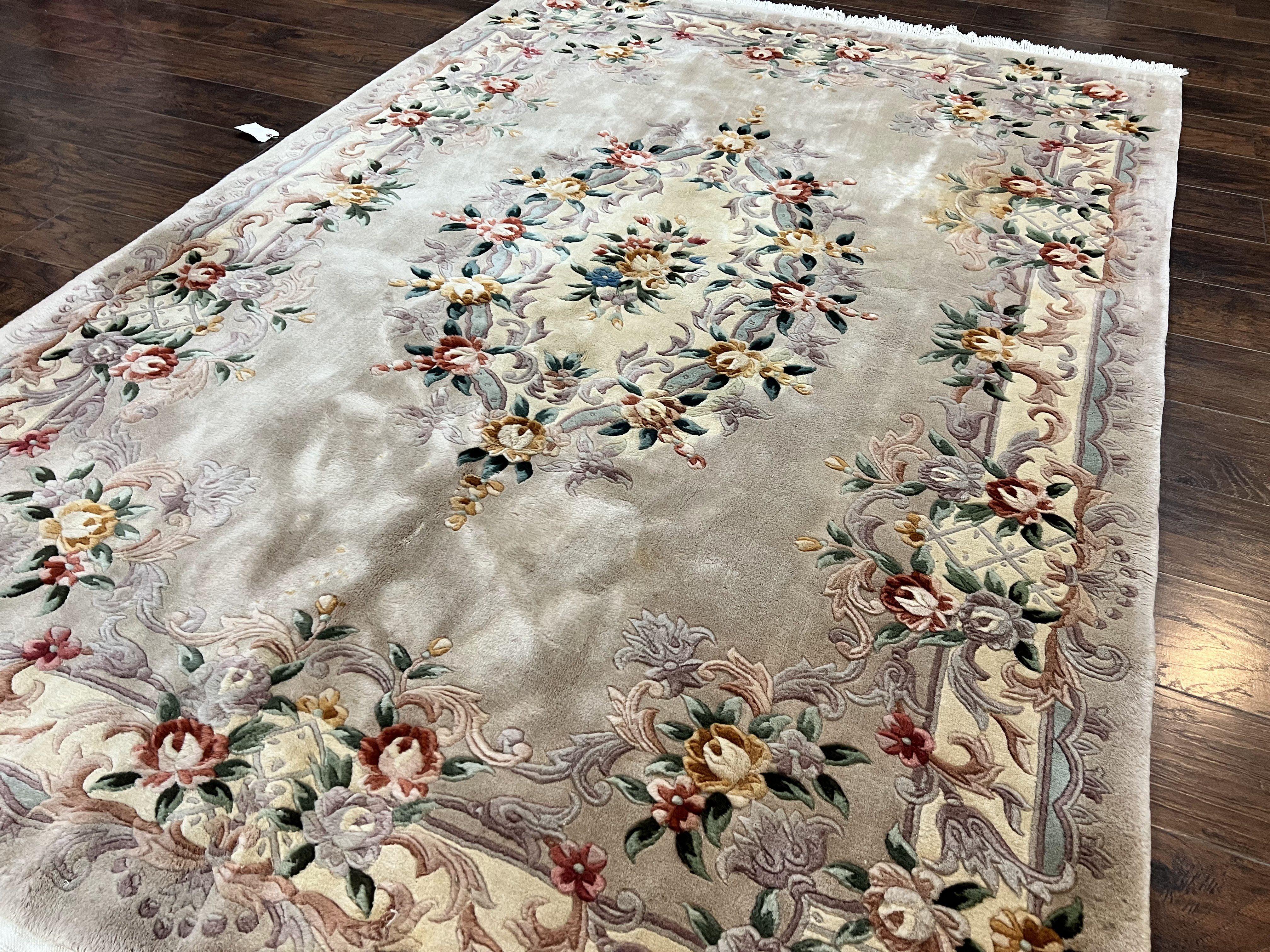 Chinese 90 Line Rug, Aubusson Rug 6x9, Wool Hand Knotted Vintage Carpet, Art Deco Rug 6 x 9 ft, Soft Pile - Jewel Rugs