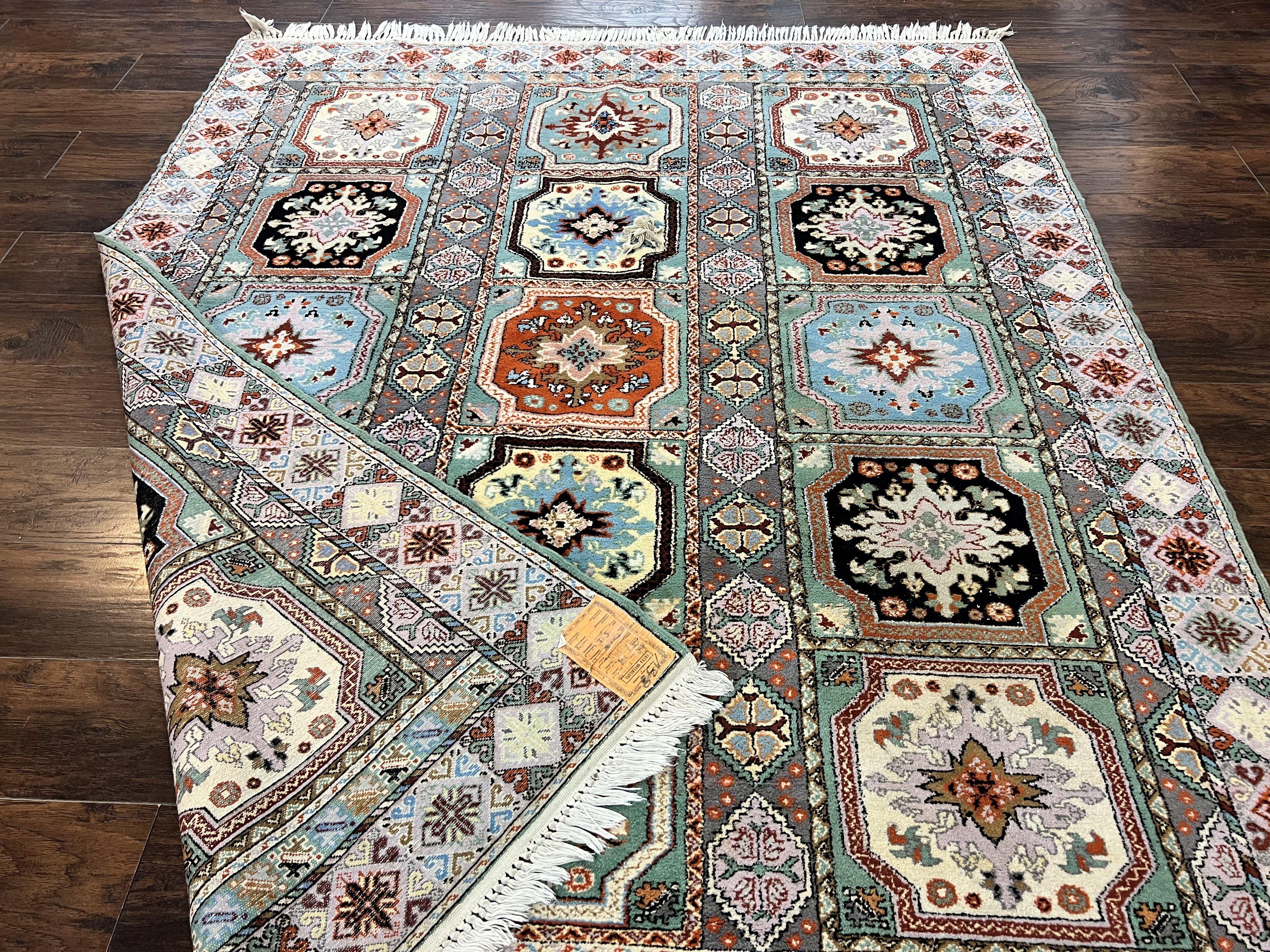 Moroccan Rug 7x8, Wool Hand Knotted Vintage Carpet, Multicolor Panel Design Oriental Rug - Jewel Rugs