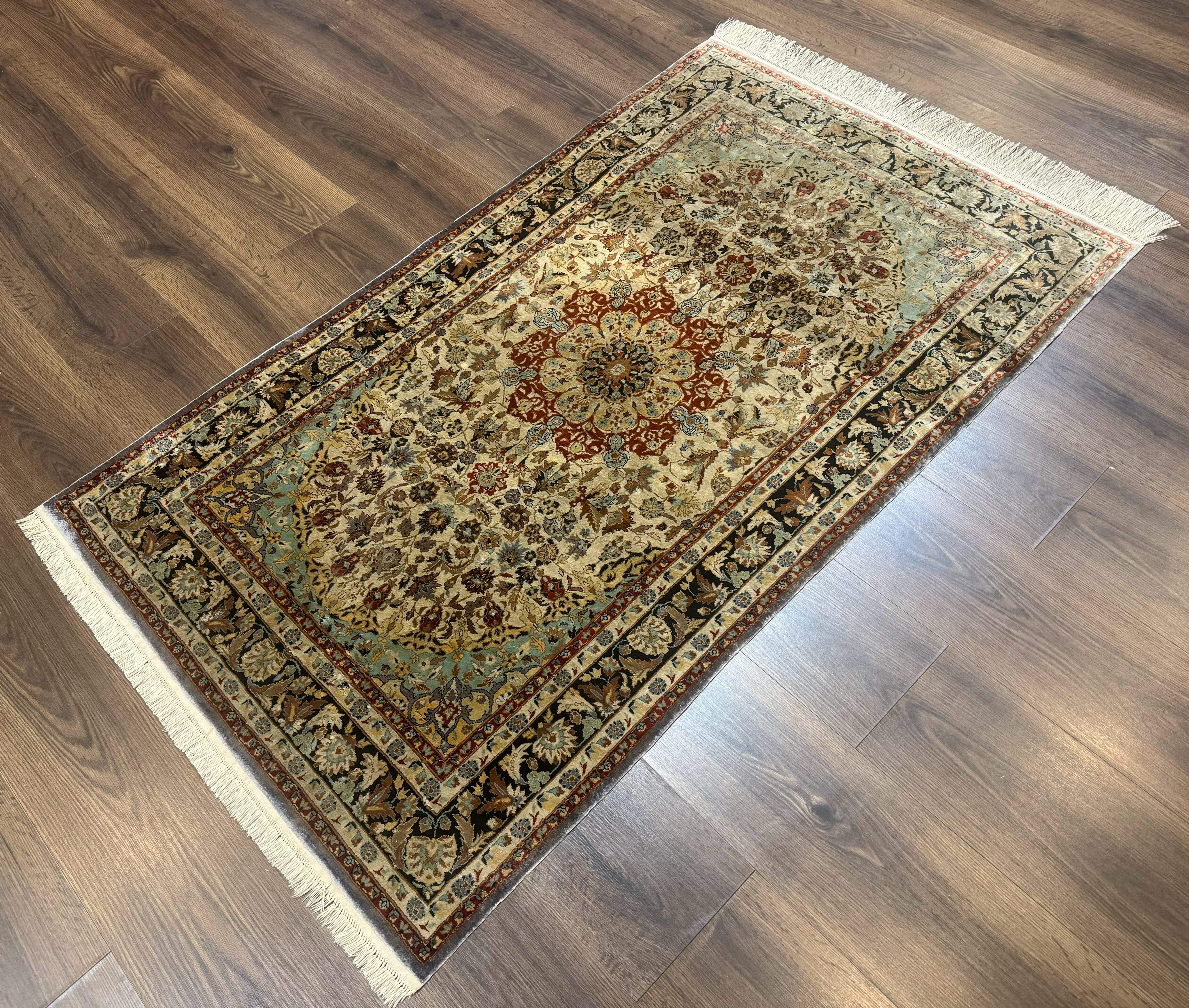 Sino Per'ian Qum Silk Rug 3x5, Fine 500 KPSI, Hand Knotted - Jewel Rugs