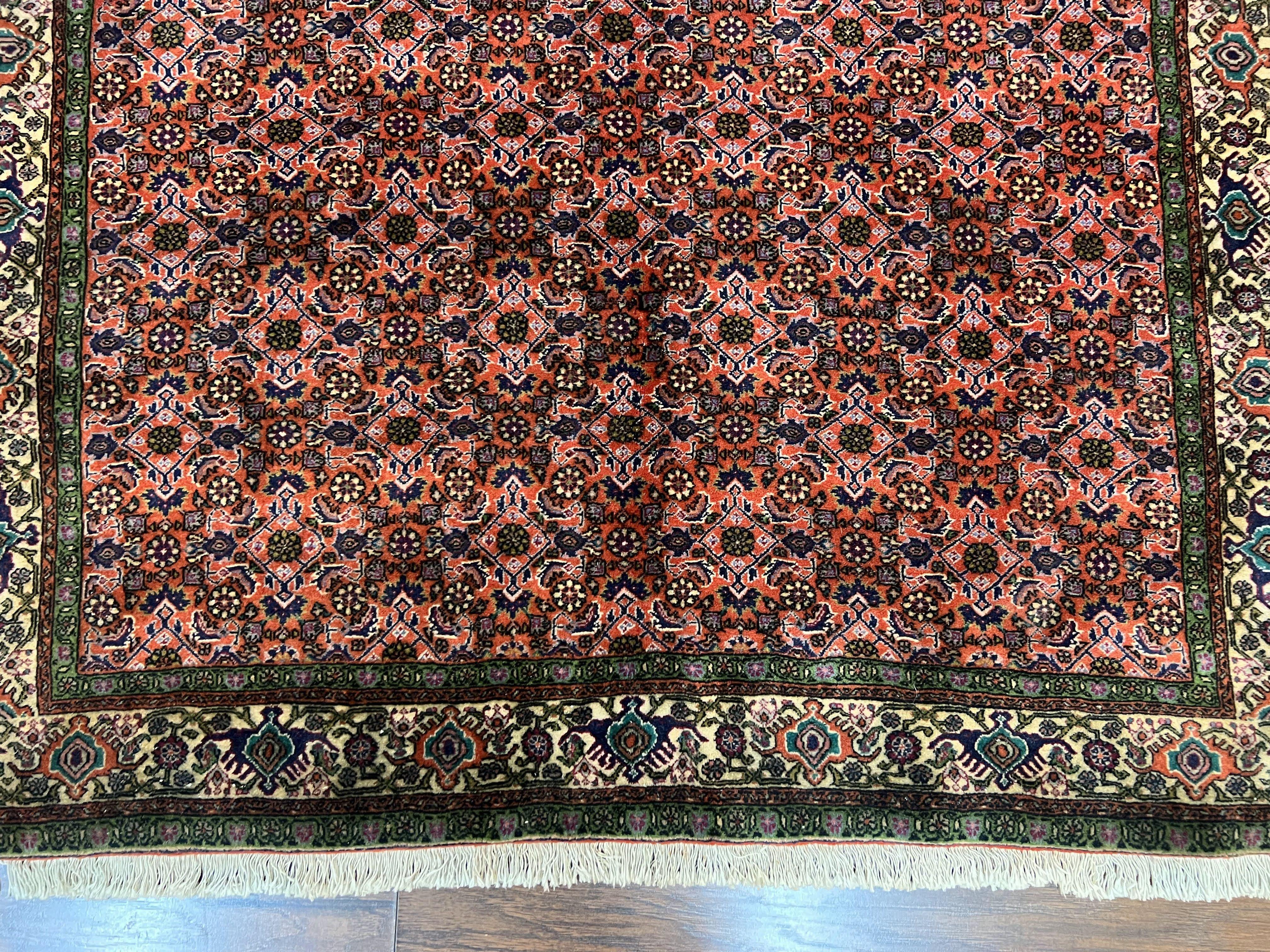 Antique Persian Bijar Rug 5x7, Allover Pattern, Hand Knotted Vintage Wool Tribal Oriental Carpet, Bidjar Rug, Red and Cream 5 x 7 ft, Handmade Rug - Jewel Rugs