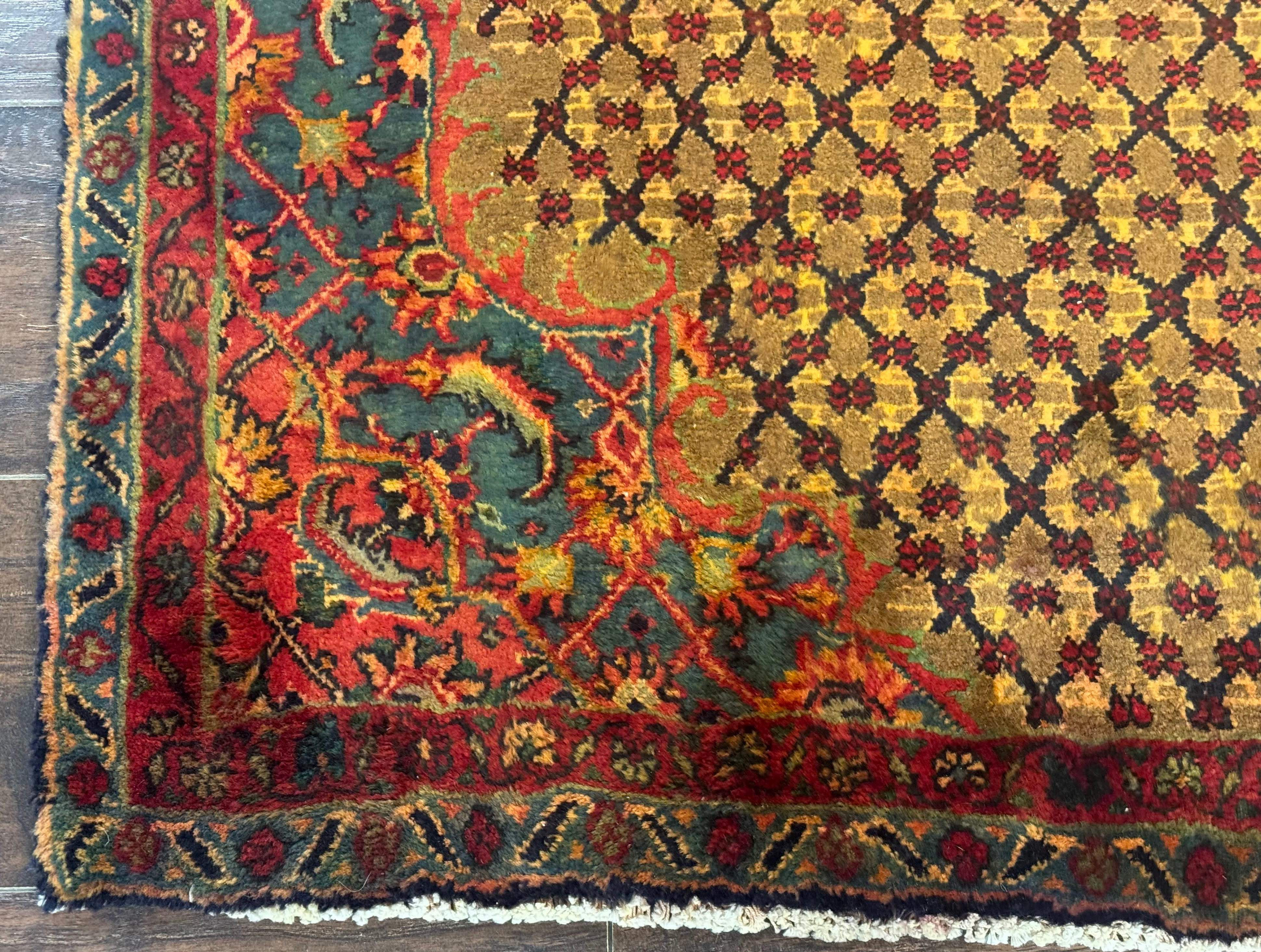 Persian Kurdish Koliai Runner Rug 4x9 – Camel Hair and Red, Wool Antique Tribal Carpet - Jewel Rugs