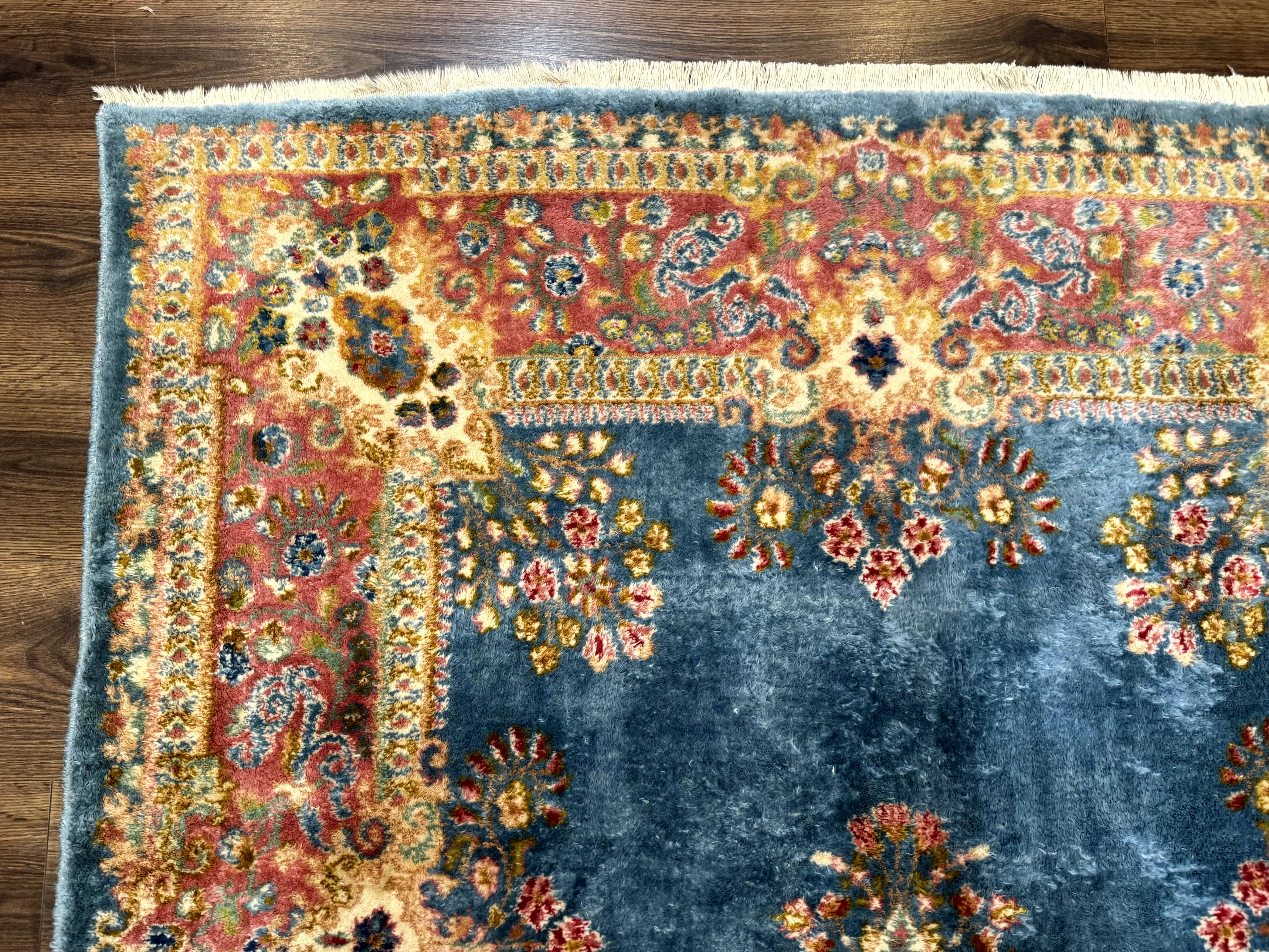 Persian Kerman Rug 5x8, Light Blue and Pink, Semi Open Field, Pastel Colors - Jewel Rugs