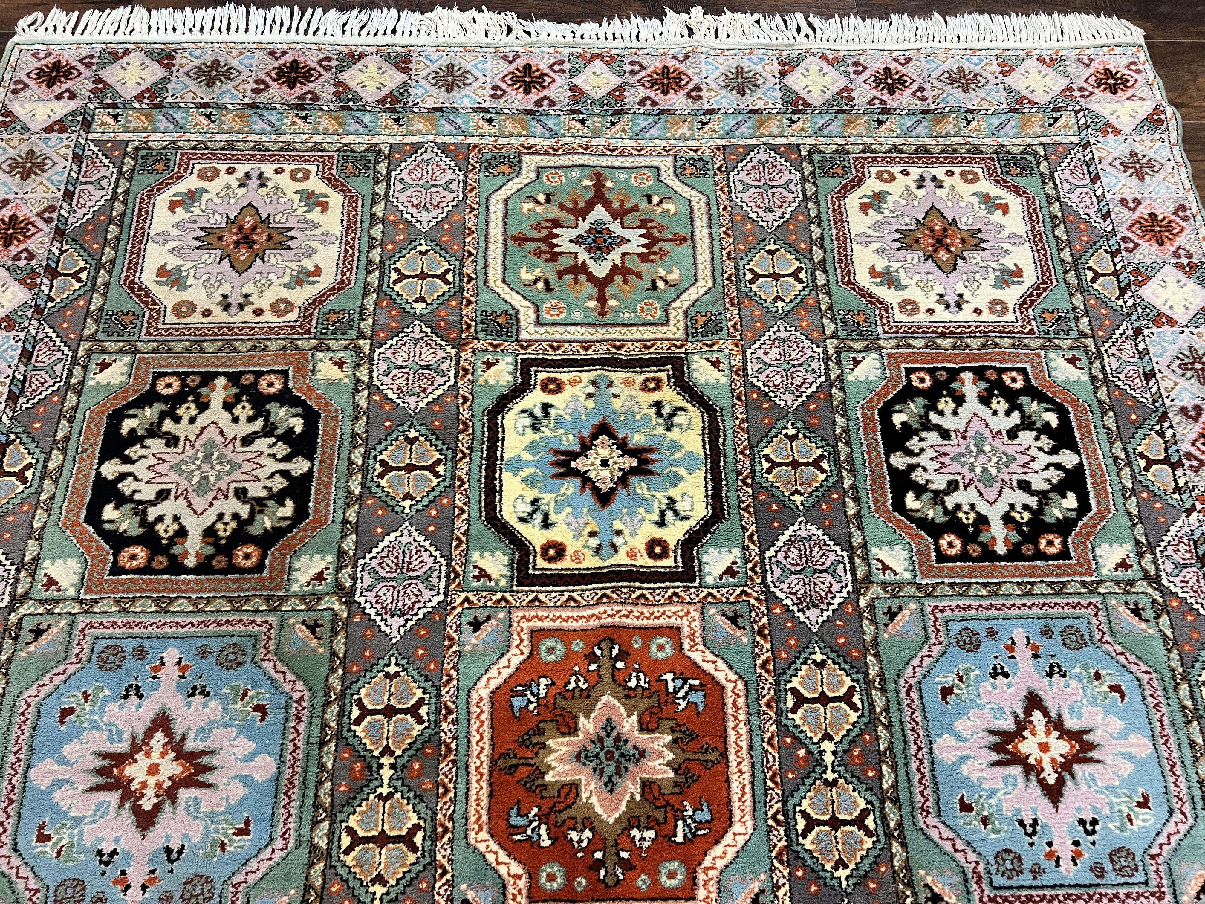 Moroccan Rug 7x8, Wool Hand Knotted Vintage Carpet, Multicolor Panel Design Oriental Rug - Jewel Rugs