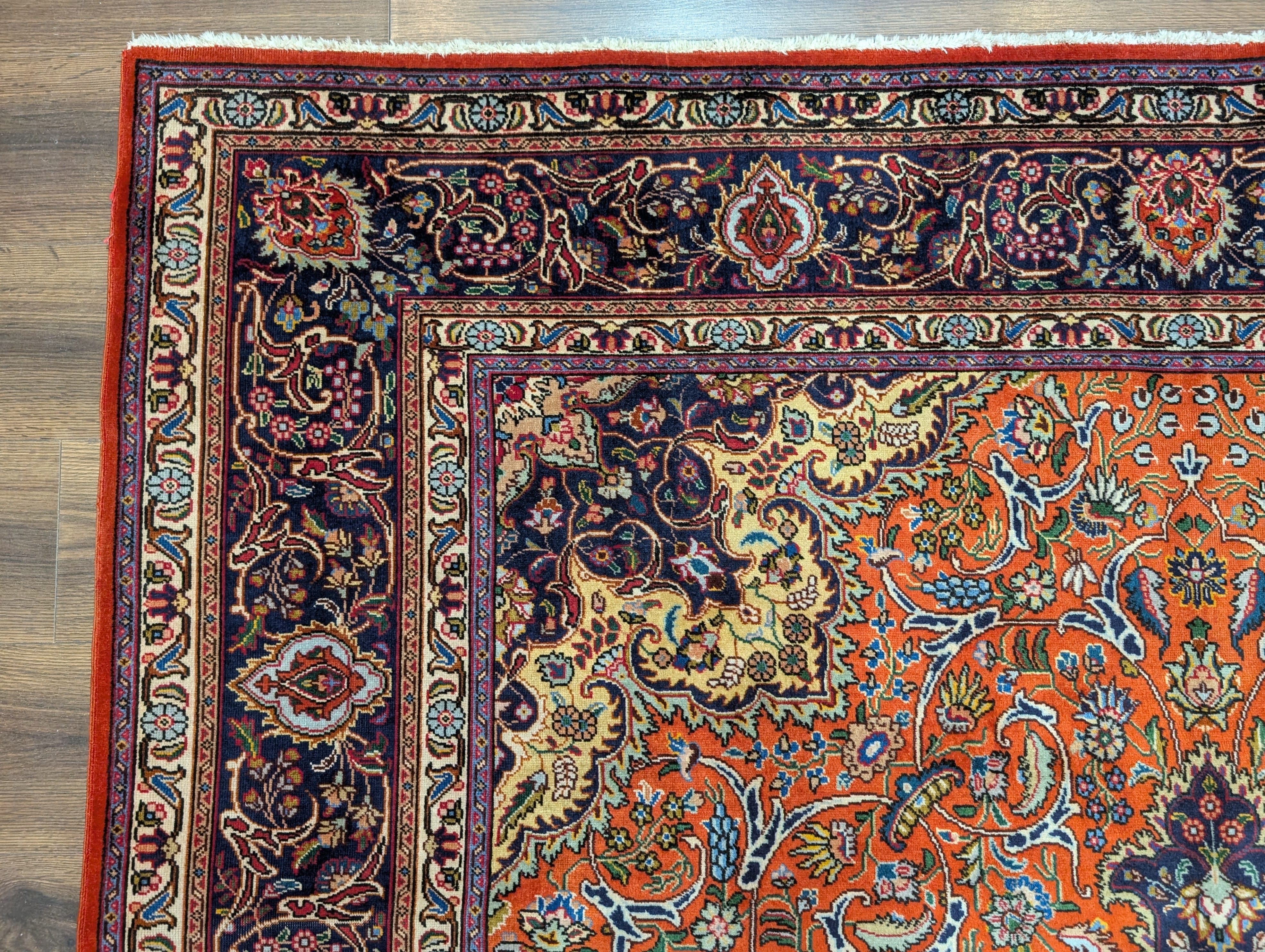 Persian Tabriz Rug 7x10, Hand-Knotted Wool Carpet, Burnt Orange & Navy Blue - Jewel Rugs