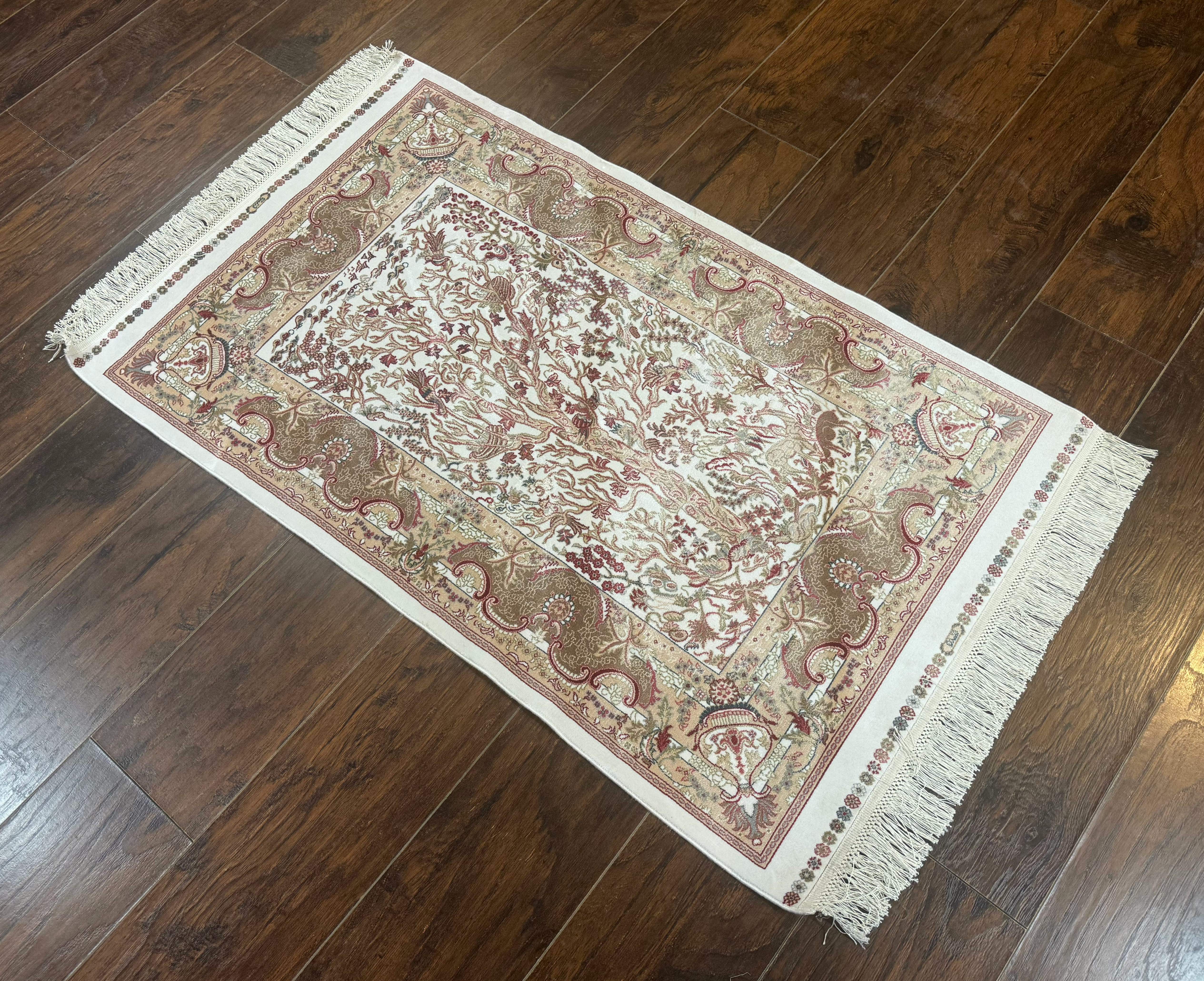 Tree of Life Turkish Silk Rug 2.6 x 4, Ivory, Bamboo Silk - Jewel Rugs