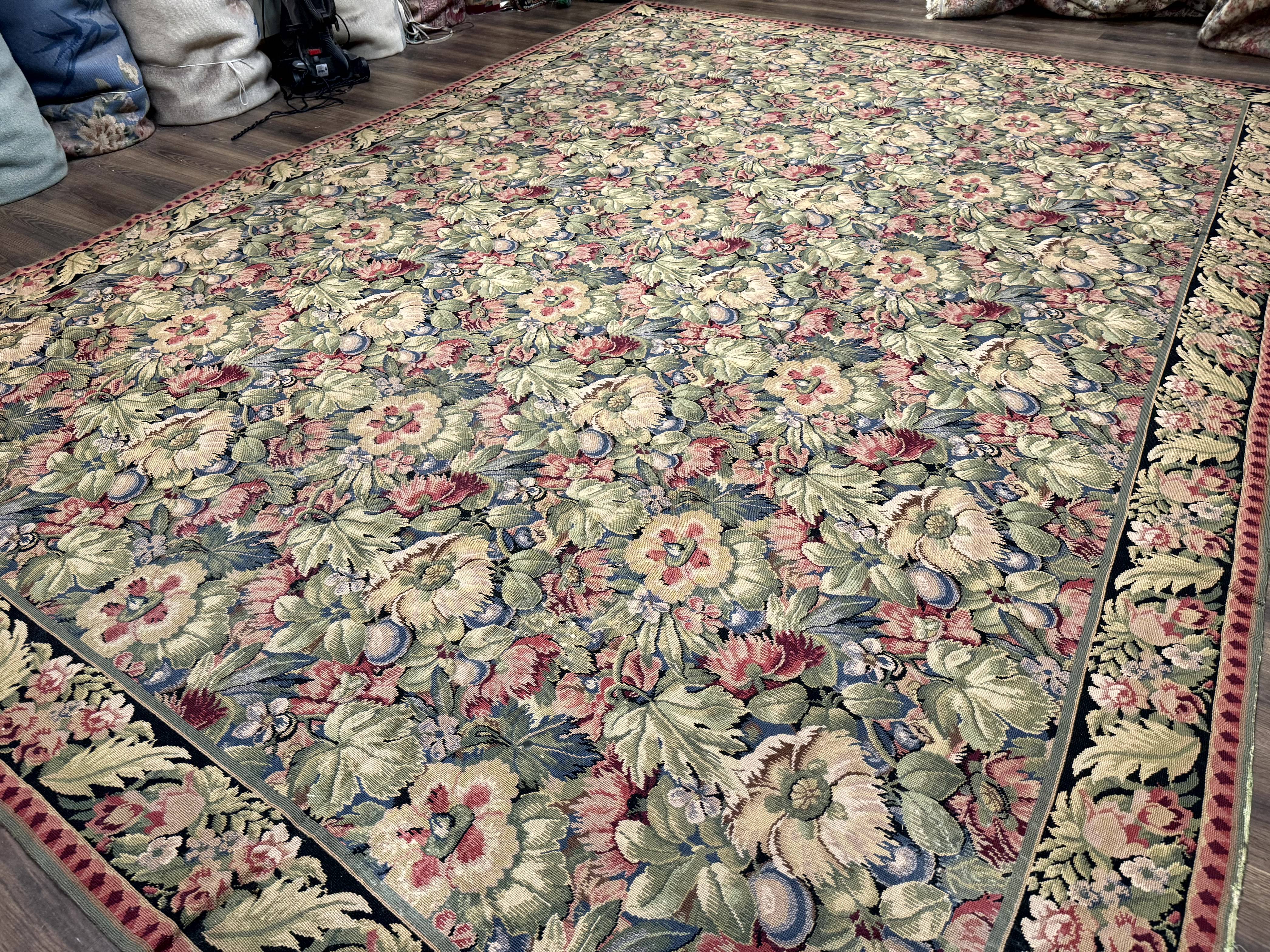 Large Needlepoint Rug 10x14, William Morris Carpet, Botanical - Jewel Rugs