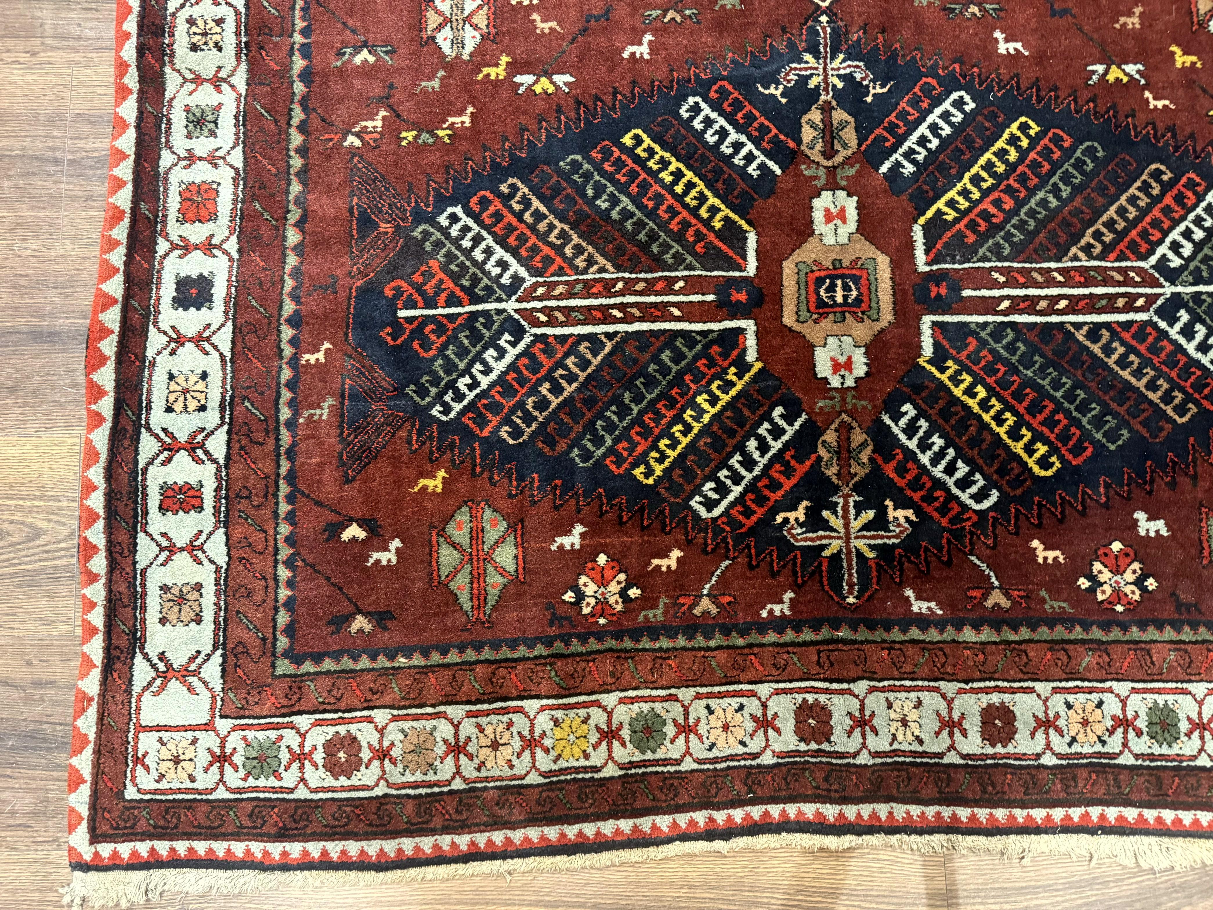 Antique Persian Tribal Rug 5 x 7.8, Triple Medallions, Red, Persian Afshar Rug - Jewel Rugs