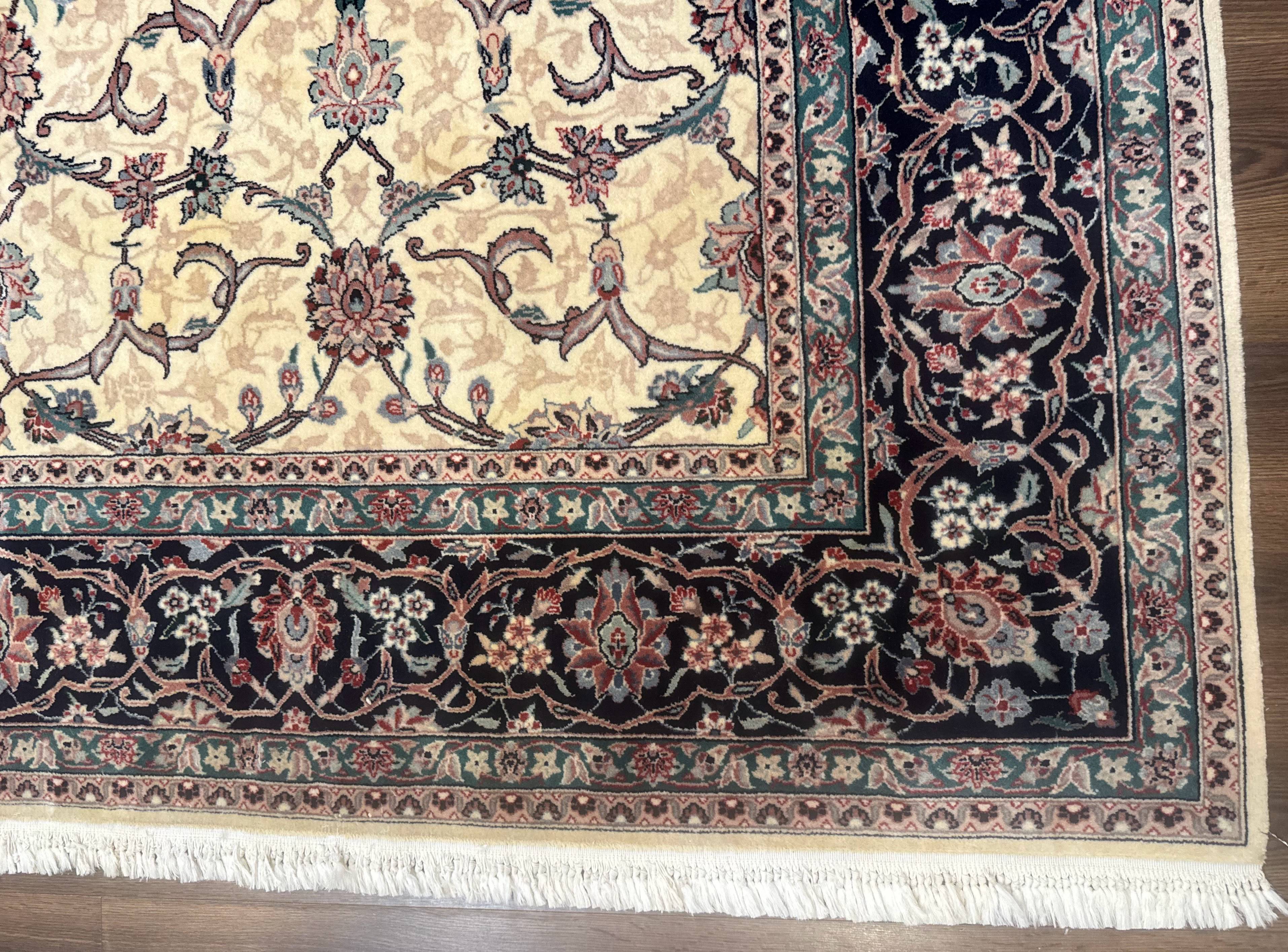 Sino Persian Rug 8x10, Allover Pattern, Beige and Midnight Blue, Wool Oriental Carpet - Jewel Rugs