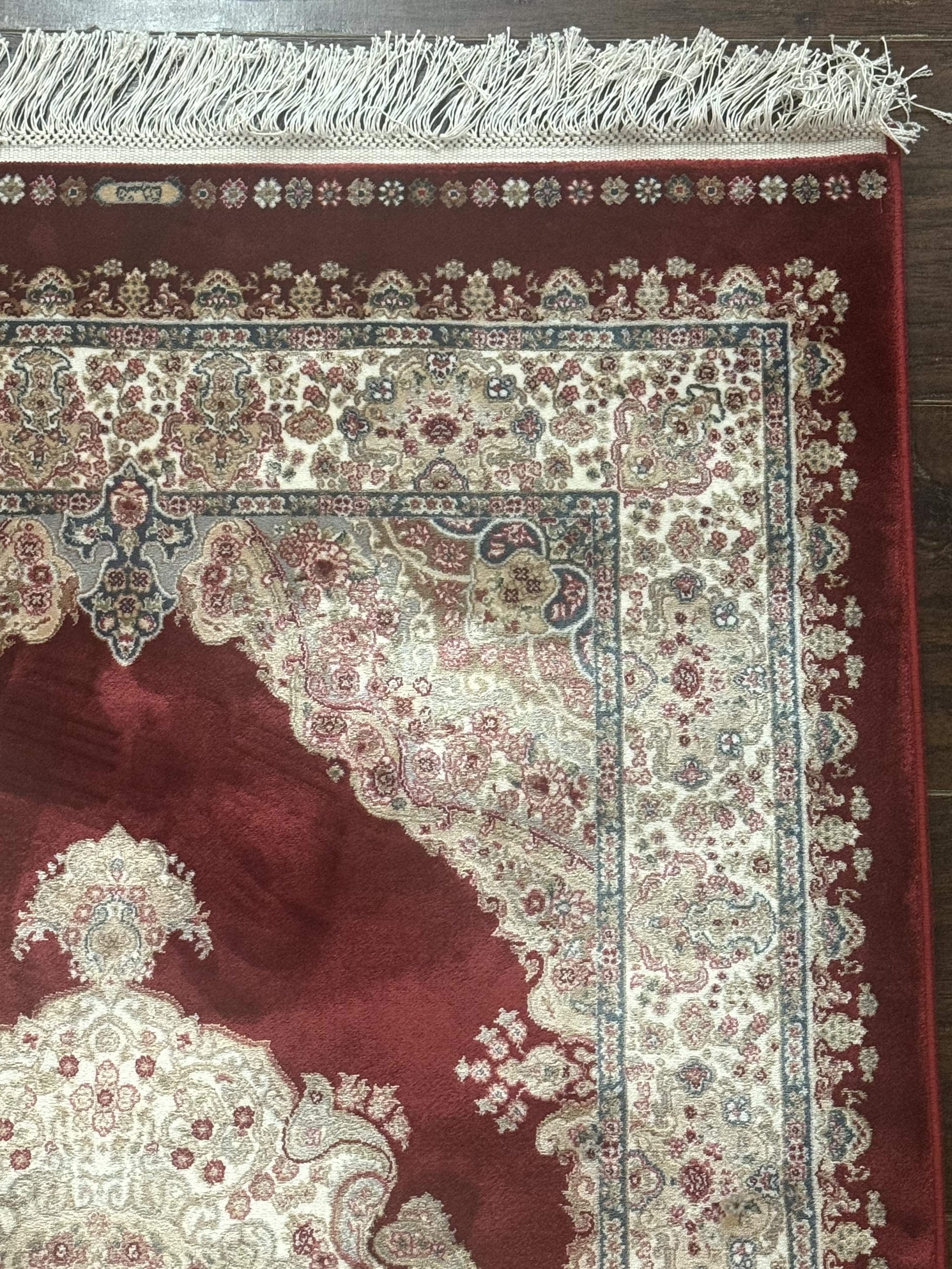 Turkish Silk Rug 2.6 x 4, Medallion, Dark Red, Fine, Bamboo Silk - Jewel Rugs