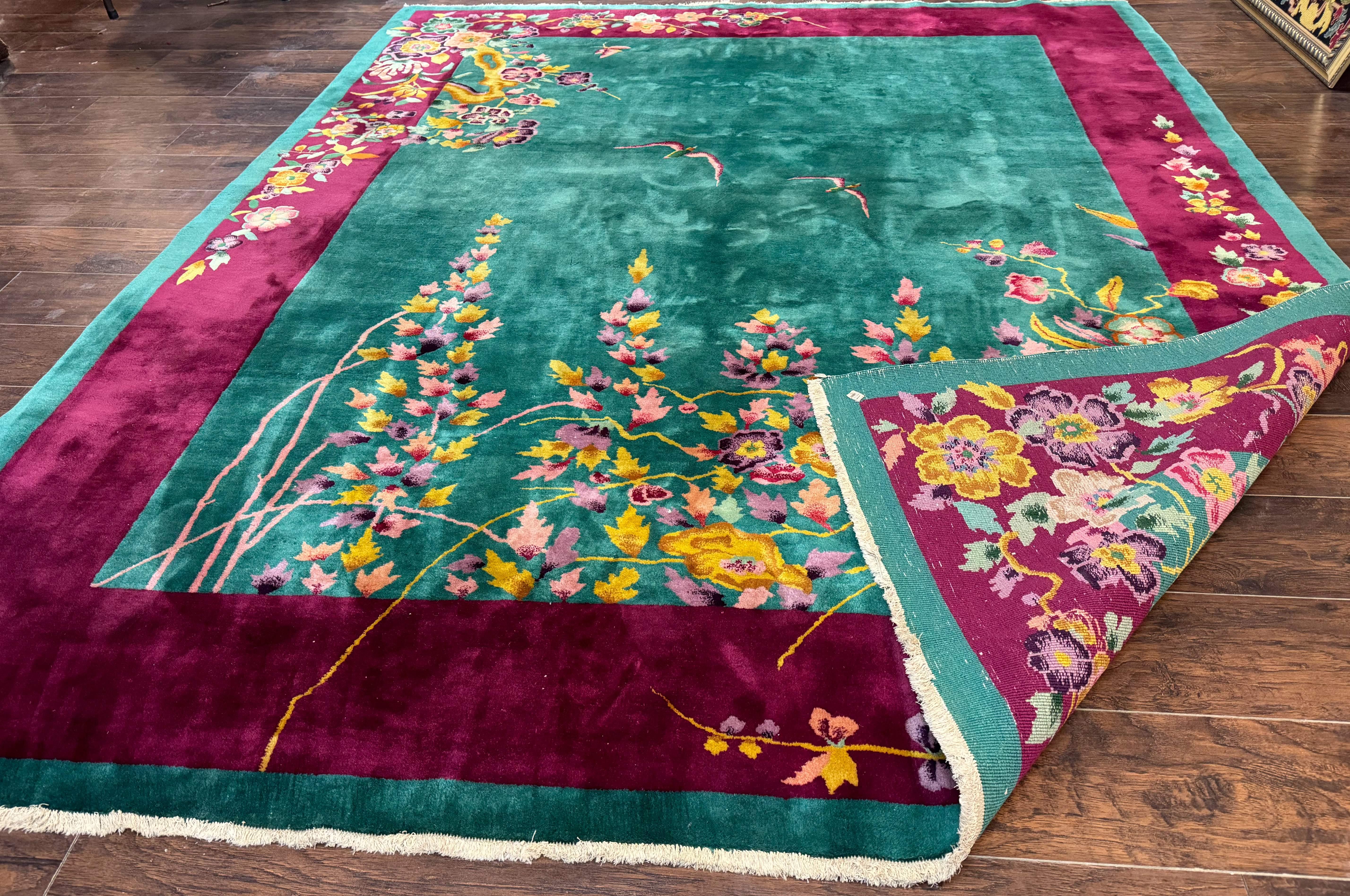 Antique Chinese Art Deco Rug 8x10 - Green Nichols Wool Rug - Jewel Rugs