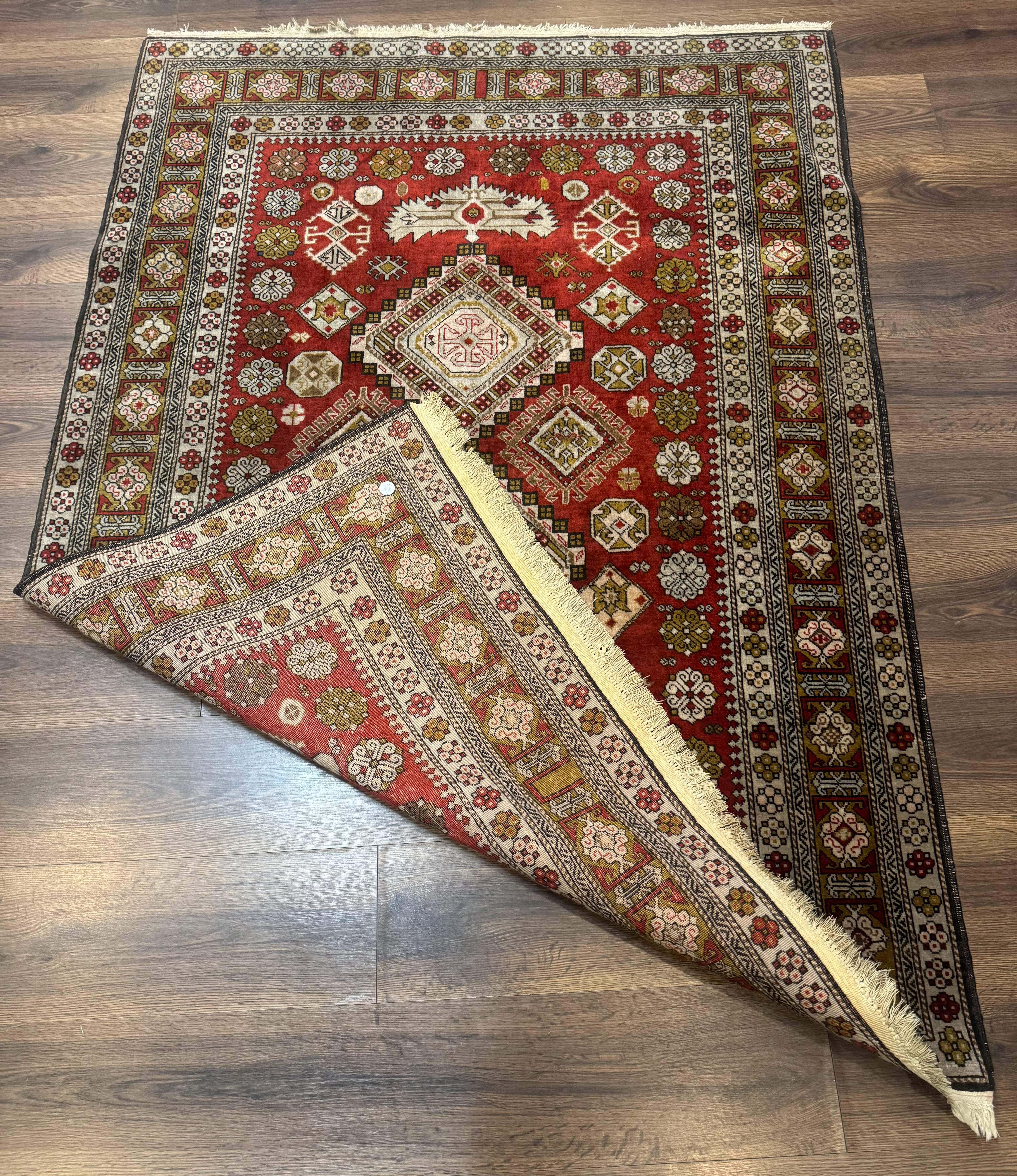 Caucasian Rug 4x6 – Rust Red, Hand-Knotted Wool Shirvan Carpet, Geometric Medallions - Jewel Rugs