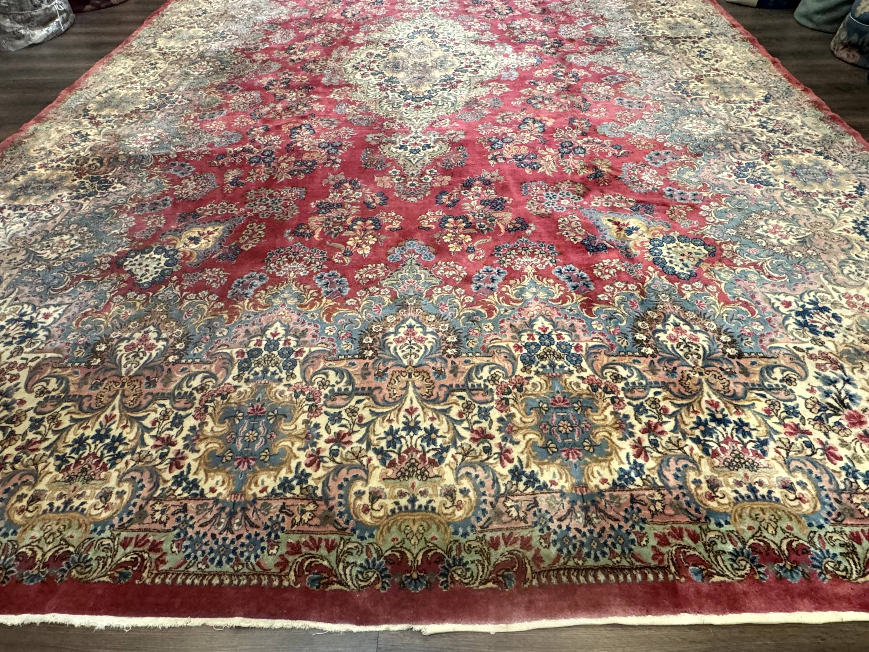 Persian Kerman Rug 12x18 Red Palace Sized Wool Handmade Carpet - Jewel Rugs