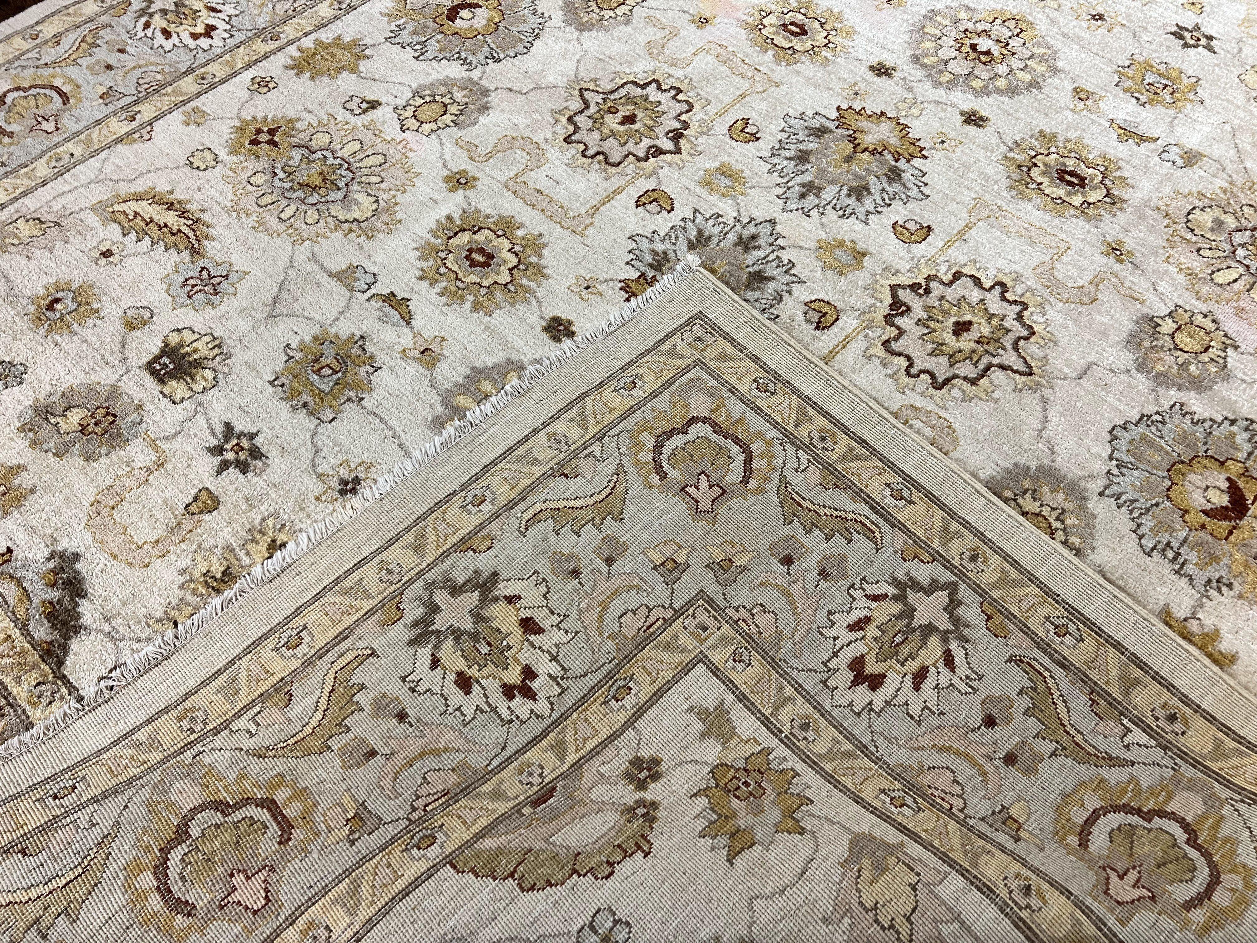 Peshawar Rug 8x10, Oushak Rug 8 x 10 ft, Floral Allover Neutral Colors Handmade Hand Knotted Rug, Farmhouse Rug, Room Sized Vintage Wool Rug - Jewel Rugs