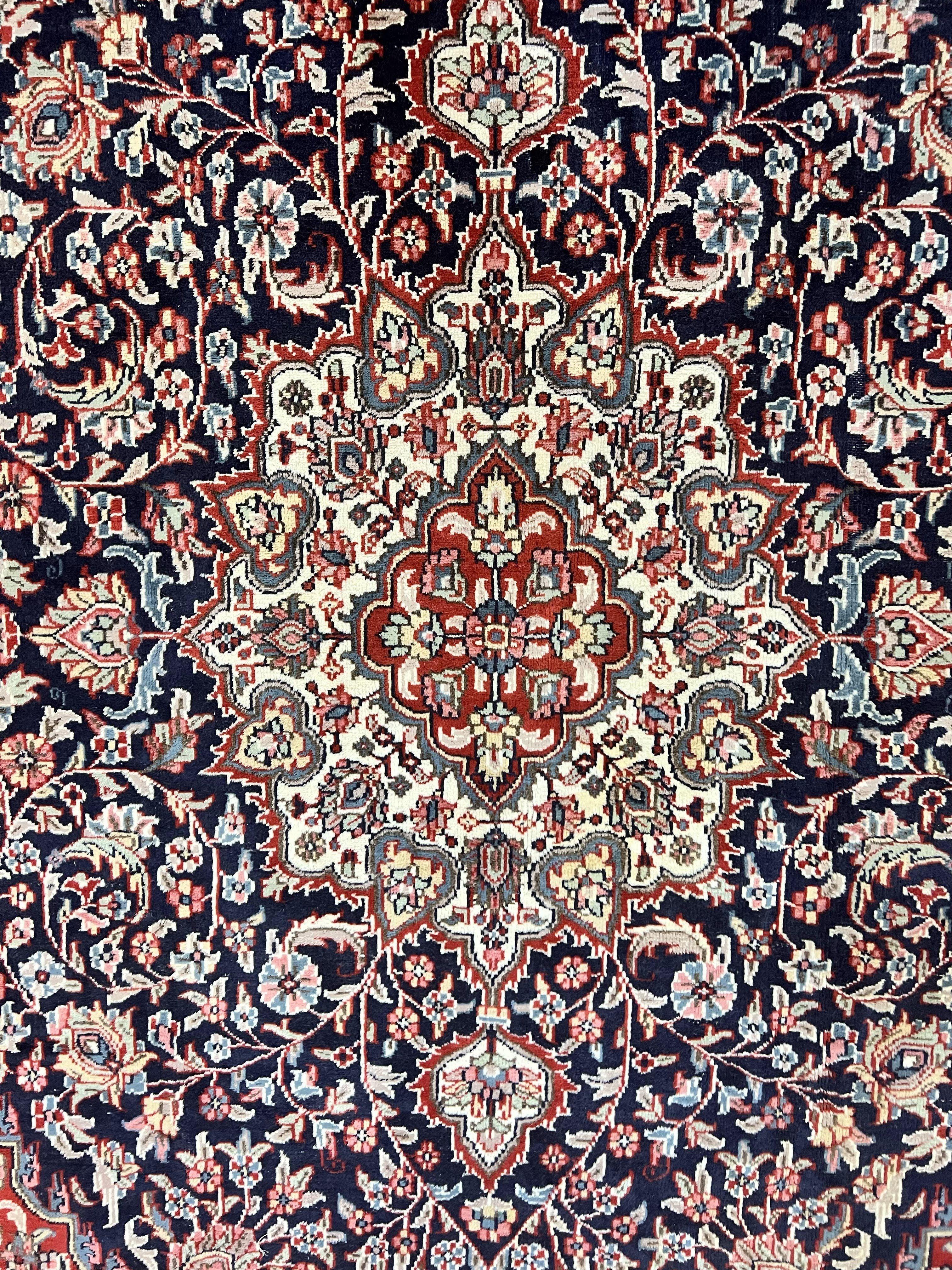 Indo Persian Rug 10x15, Floral Allover, Handmade Vintage Wool Carpet, Dark Blue Ivory Red, Palace Size Traditional Rug - Jewel Rugs