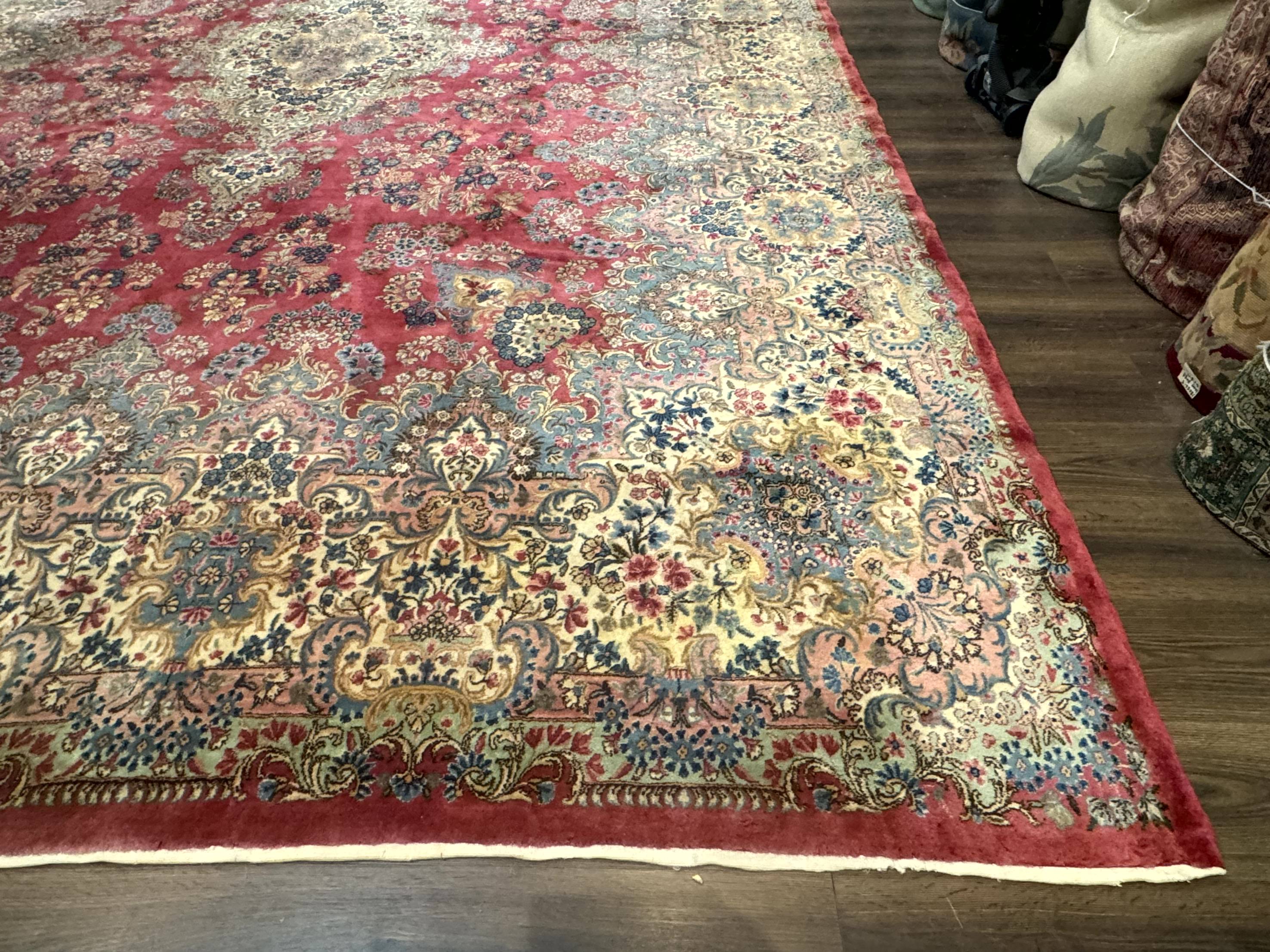 Persian Kerman Rug 12x18 Red Palace Sized Wool Handmade Carpet - Jewel Rugs