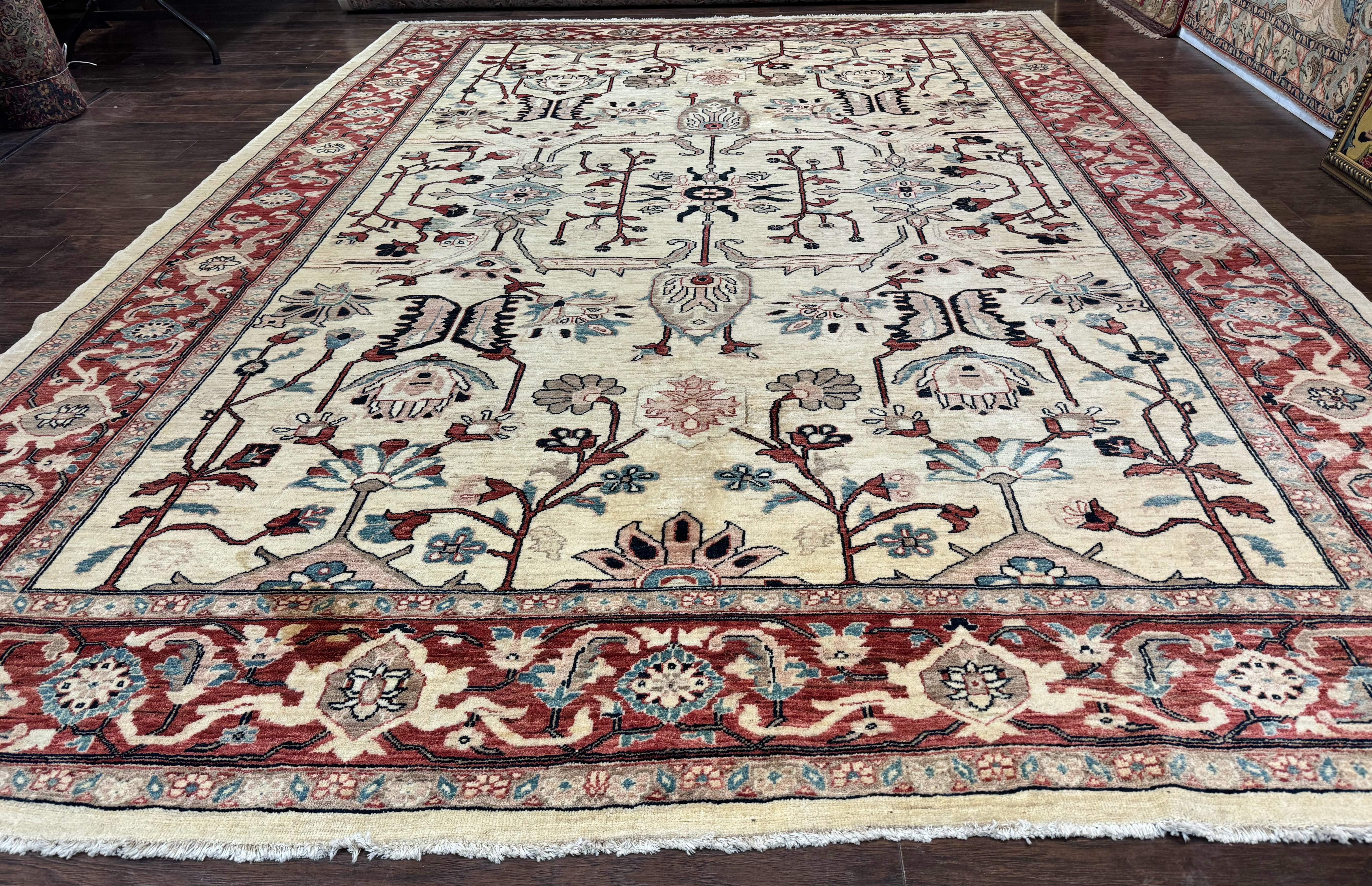 Peshawar Rug 10x14, Beige and Rust Red, Large Pak Persian Rug, Pakistani Rug - Jewel Rugs