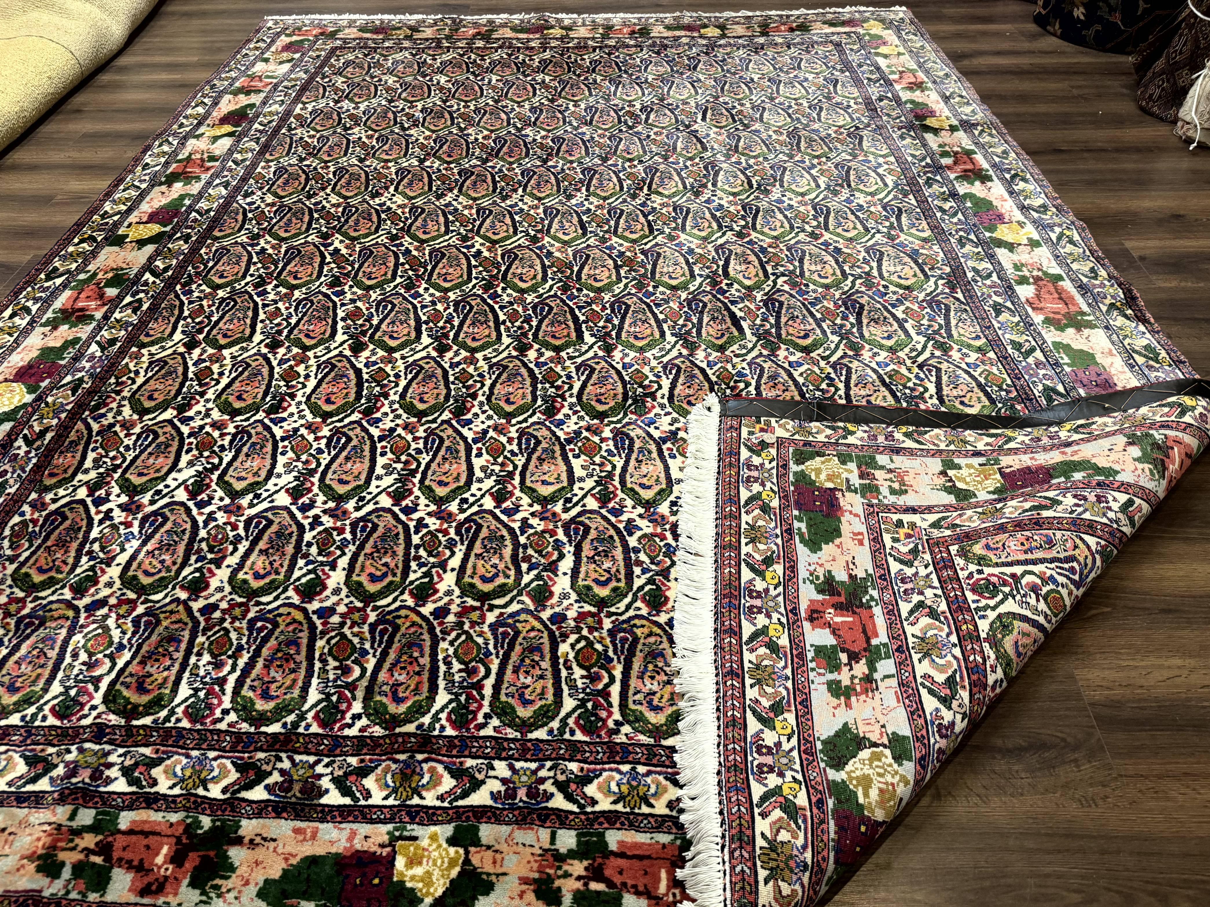 Persian Rug 8x11, Boteh Design, Repeated Paisleys, Persian Kurdish Rug, Bird Pictorials, Rare Antique Persian Kurdish Sannadaji Carpet - Jewel Rugs