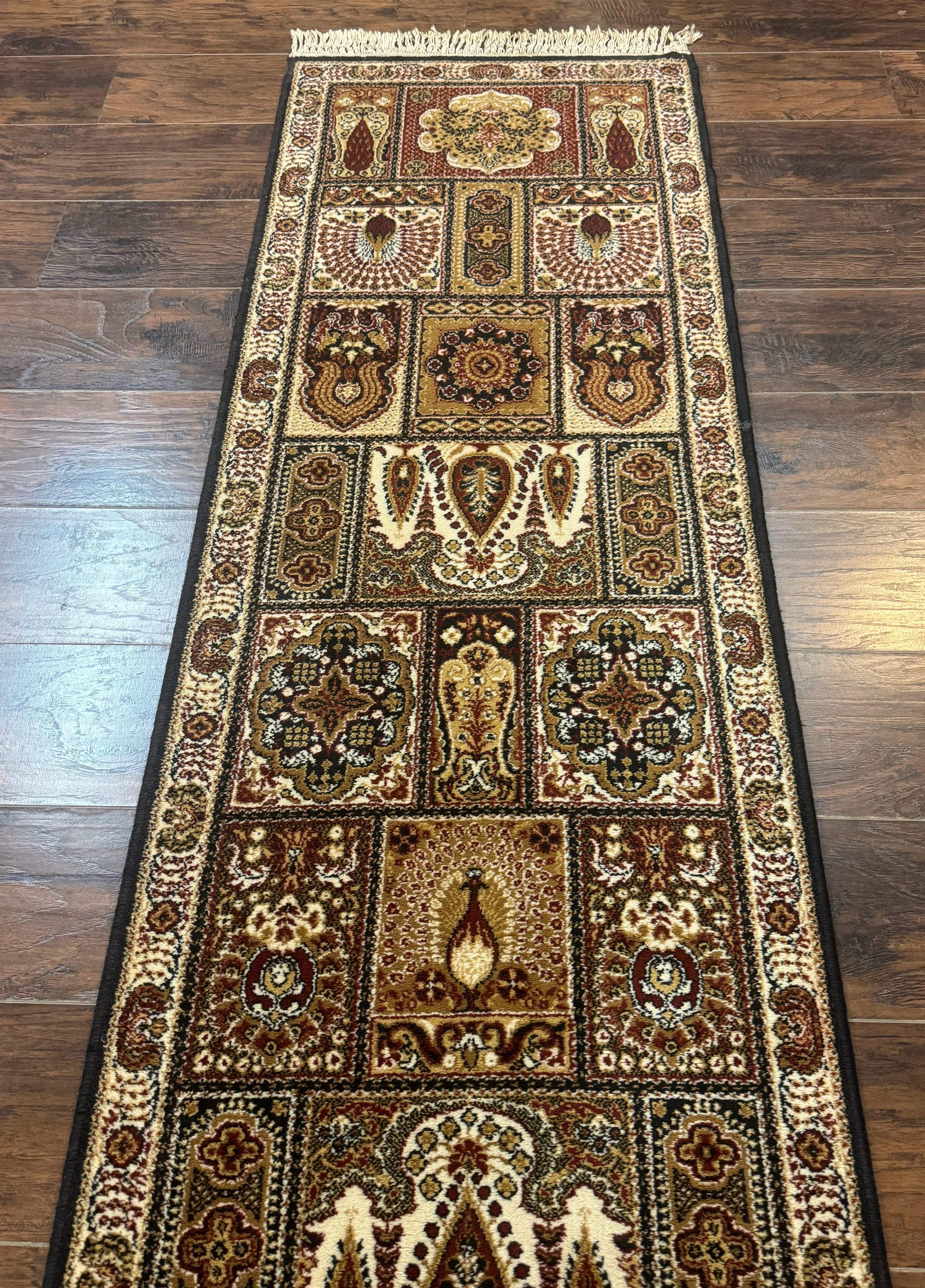 Couristan Runner Rug 2x9, Panel Design, Peacocks, Belgium Power Loomed, Wool Runner - Jewel Rugs