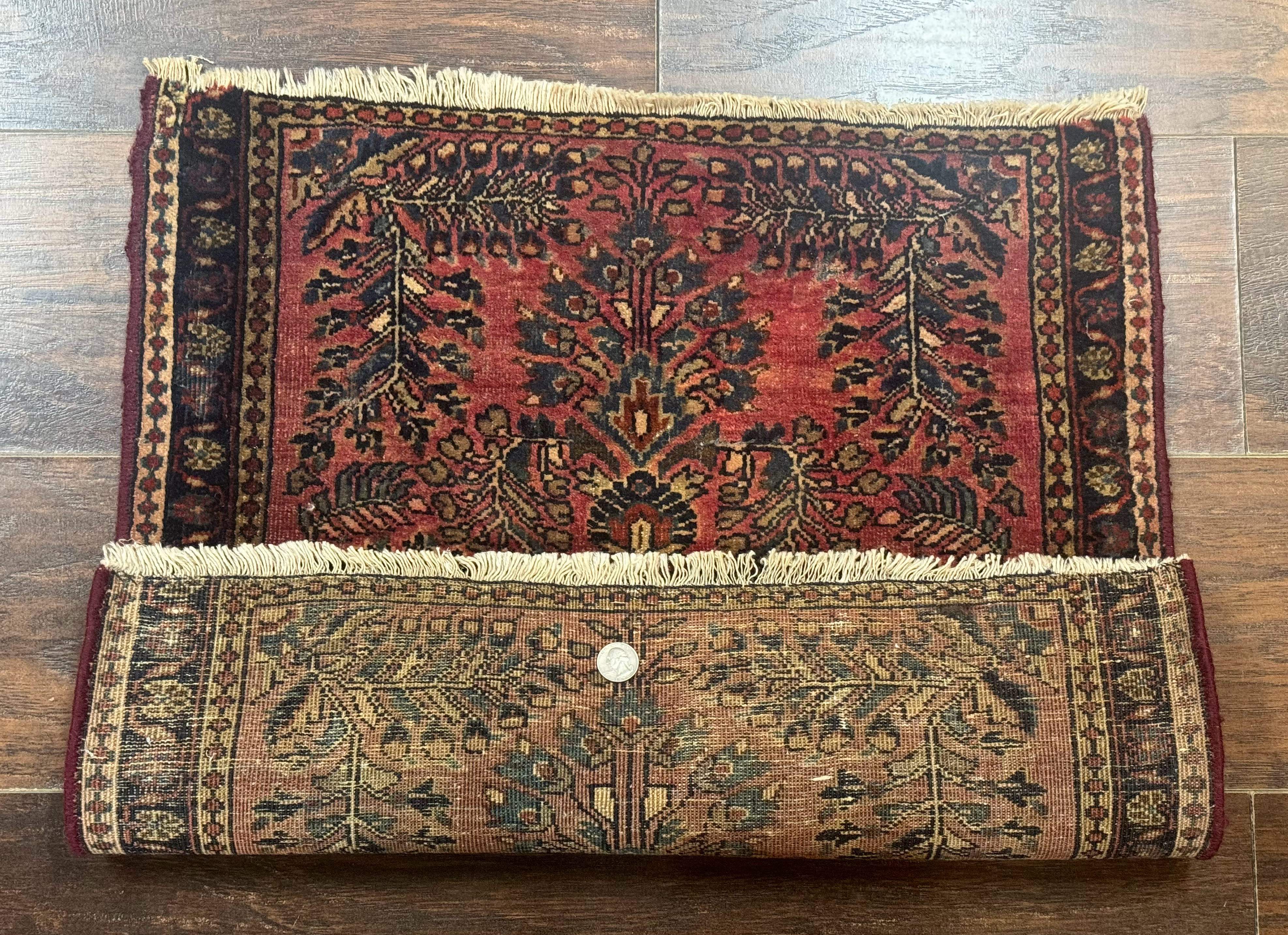 Persian Sarouk Rug 2x2, Small Antique Wool Scatter Rug, Red - Jewel Rugs