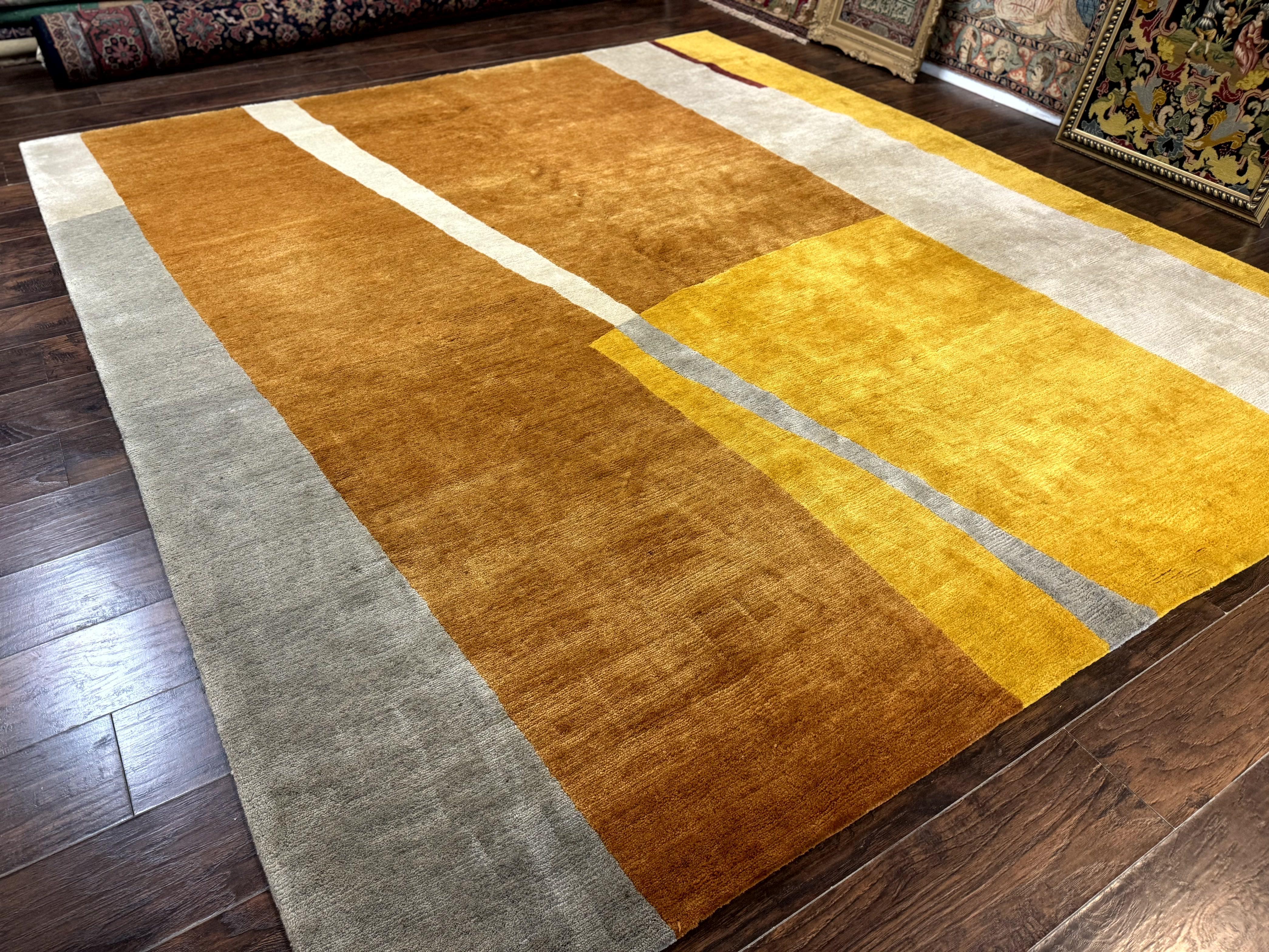 Modern Tibetan Rug 9x10, Wool Handmade Tibetan Area Rug, Abstract Multicolor - Jewel Rugs