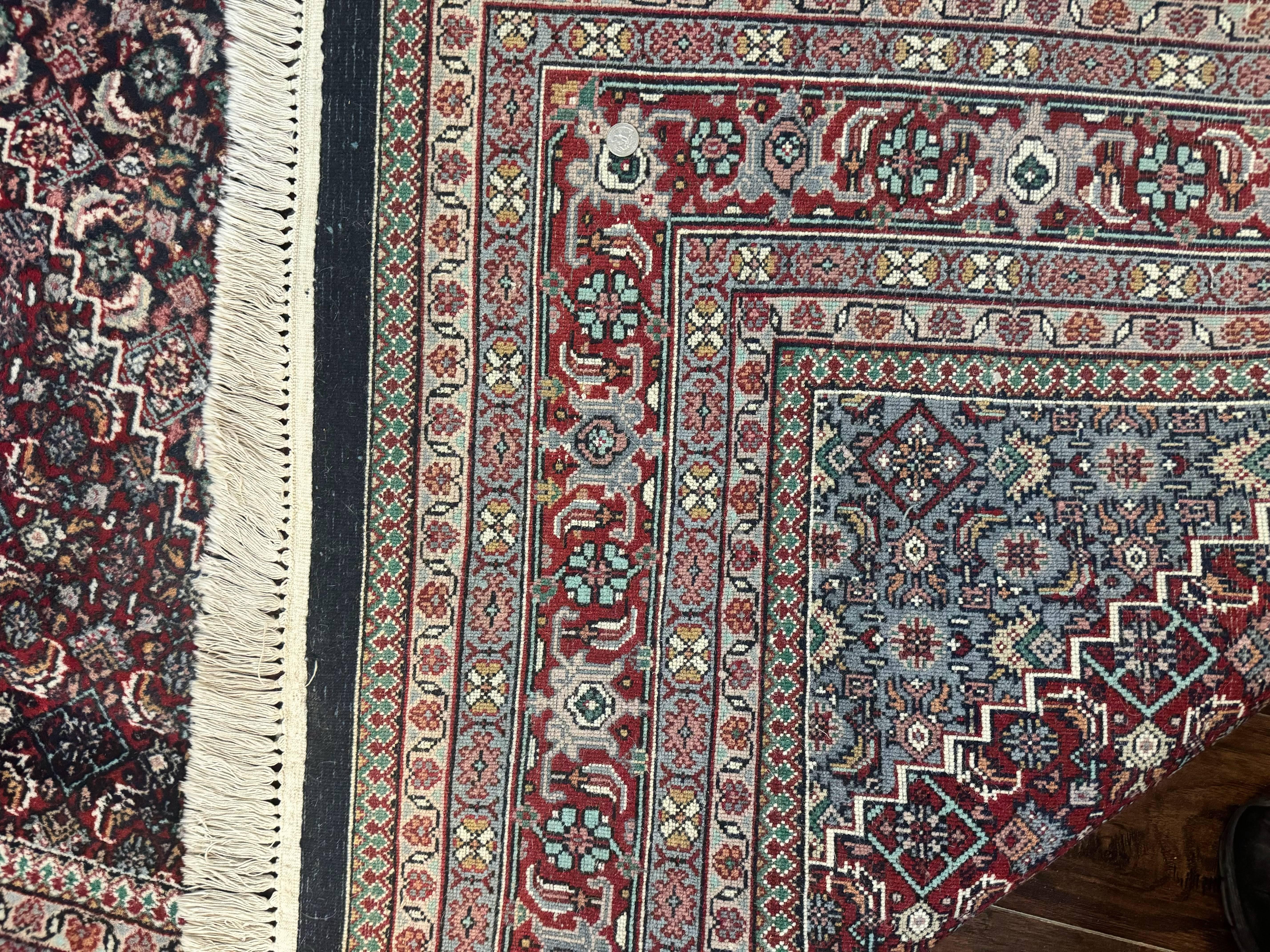 Indo Persian Bidjar Rug 8x11, Herati Mahi Pattern, Red Navy Blue, Handmade Vintage Wool Carpet - Jewel Rugs