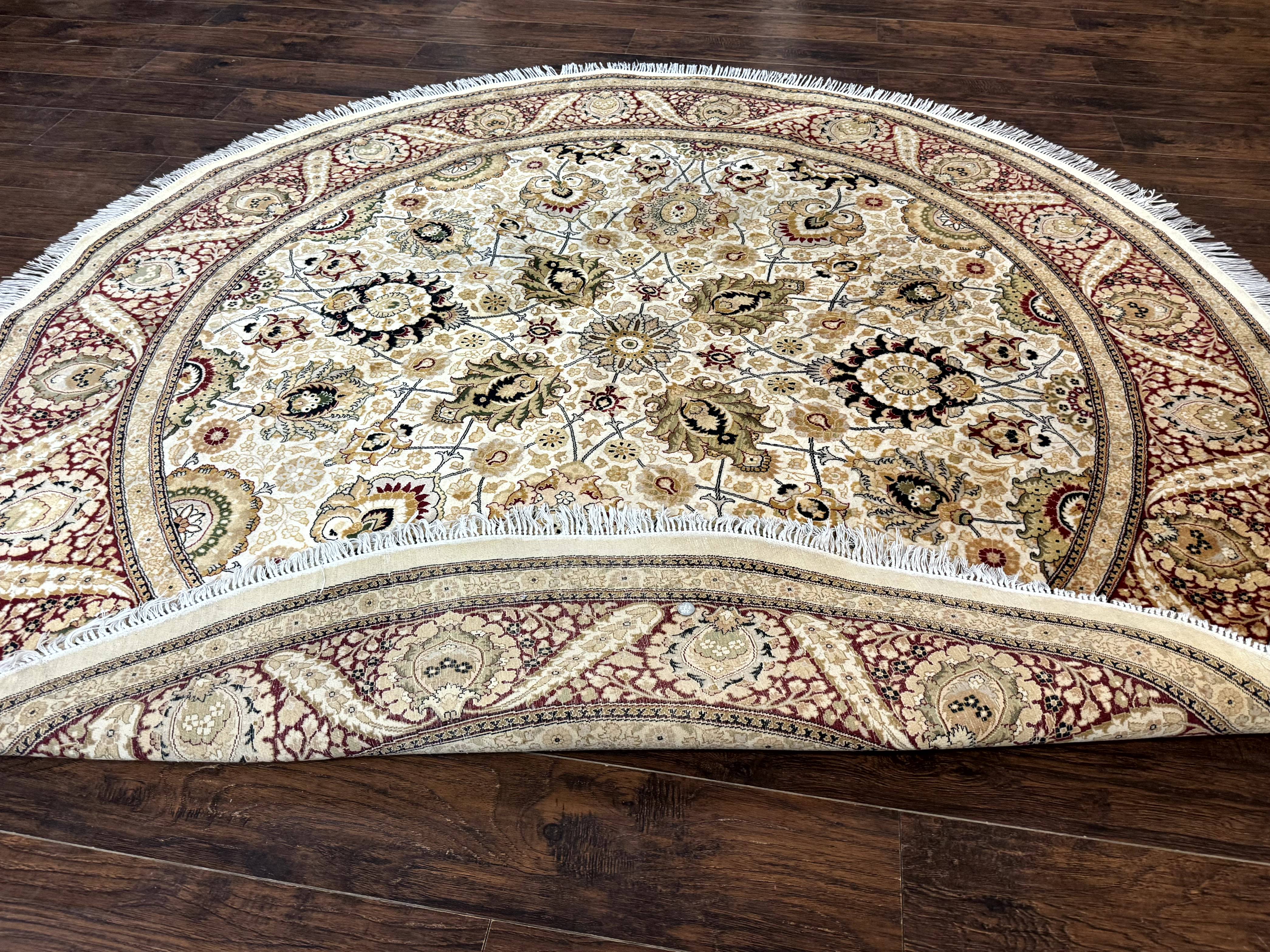 Round Pak Persian Rug 8x8, Vintage Handmade Wool Traditional Carpet, Beige Dark Red, Fine 270 KPSI - Jewel Rugs