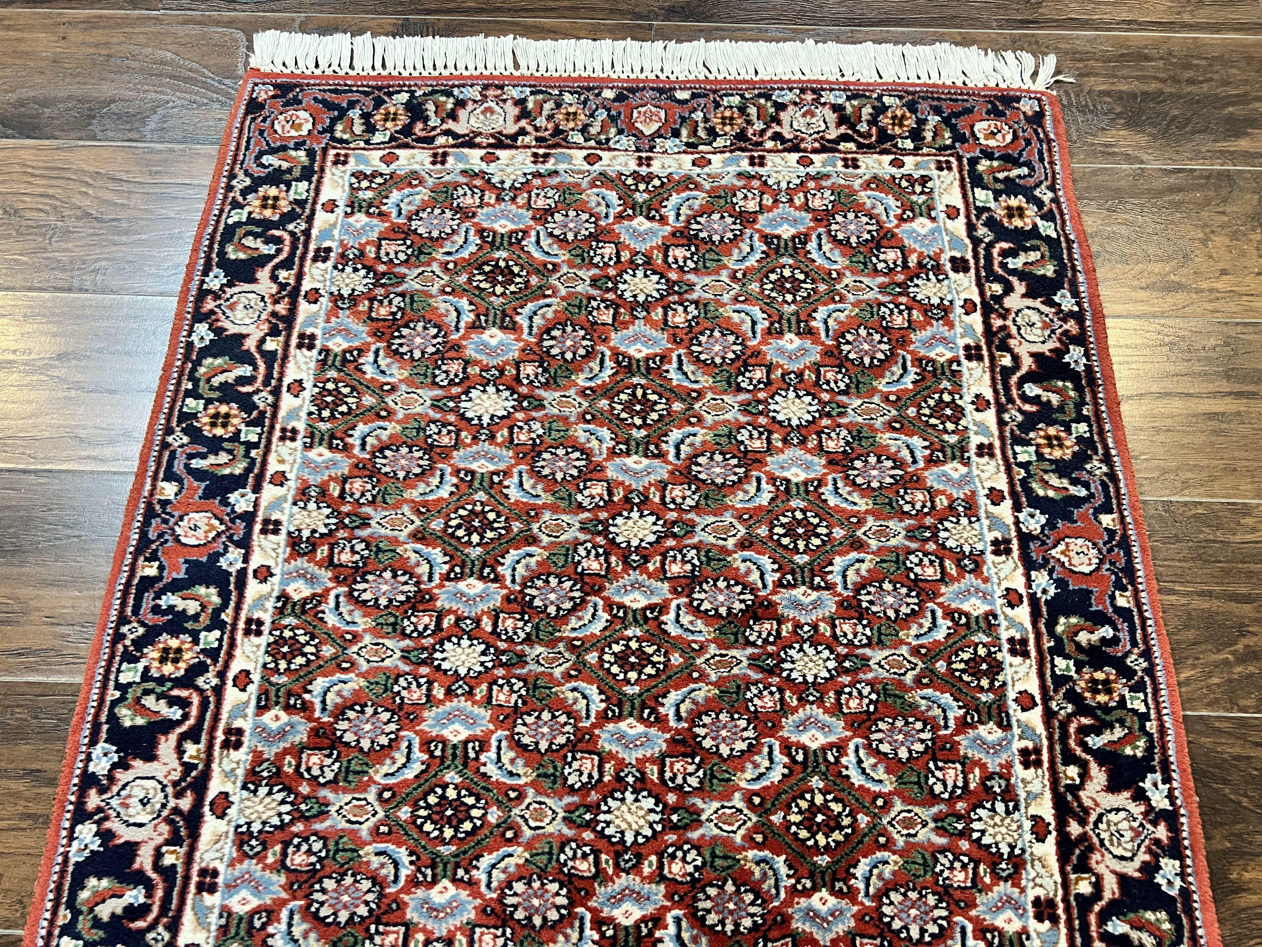 Indo Persian Rug 3x5, Red and Navy Blue, Wool Vintage Handmade Small Carpet 3 x 5 ft, Herati Pattern, Bidjar Rug - Jewel Rugs