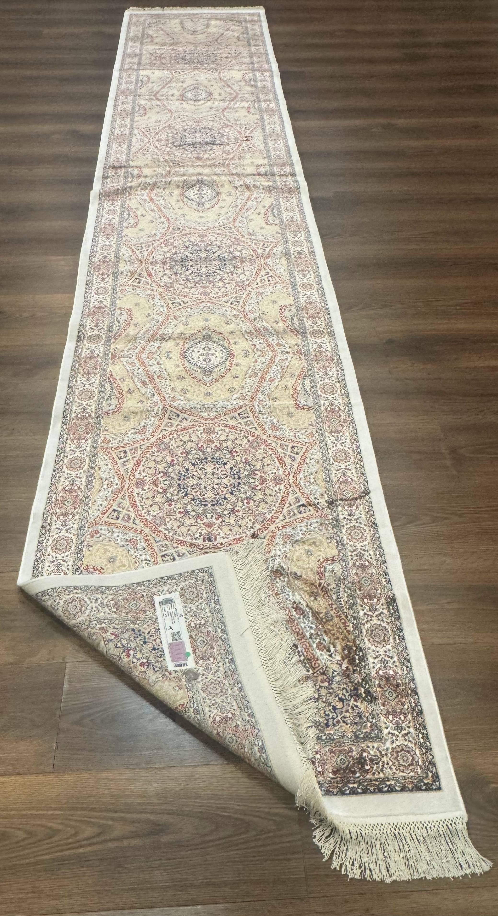 Turkish Silk Runner Rug 2.6 x 13, Dome Design, Hereke Runner, Bamboo Silk, New - Jewel Rugs