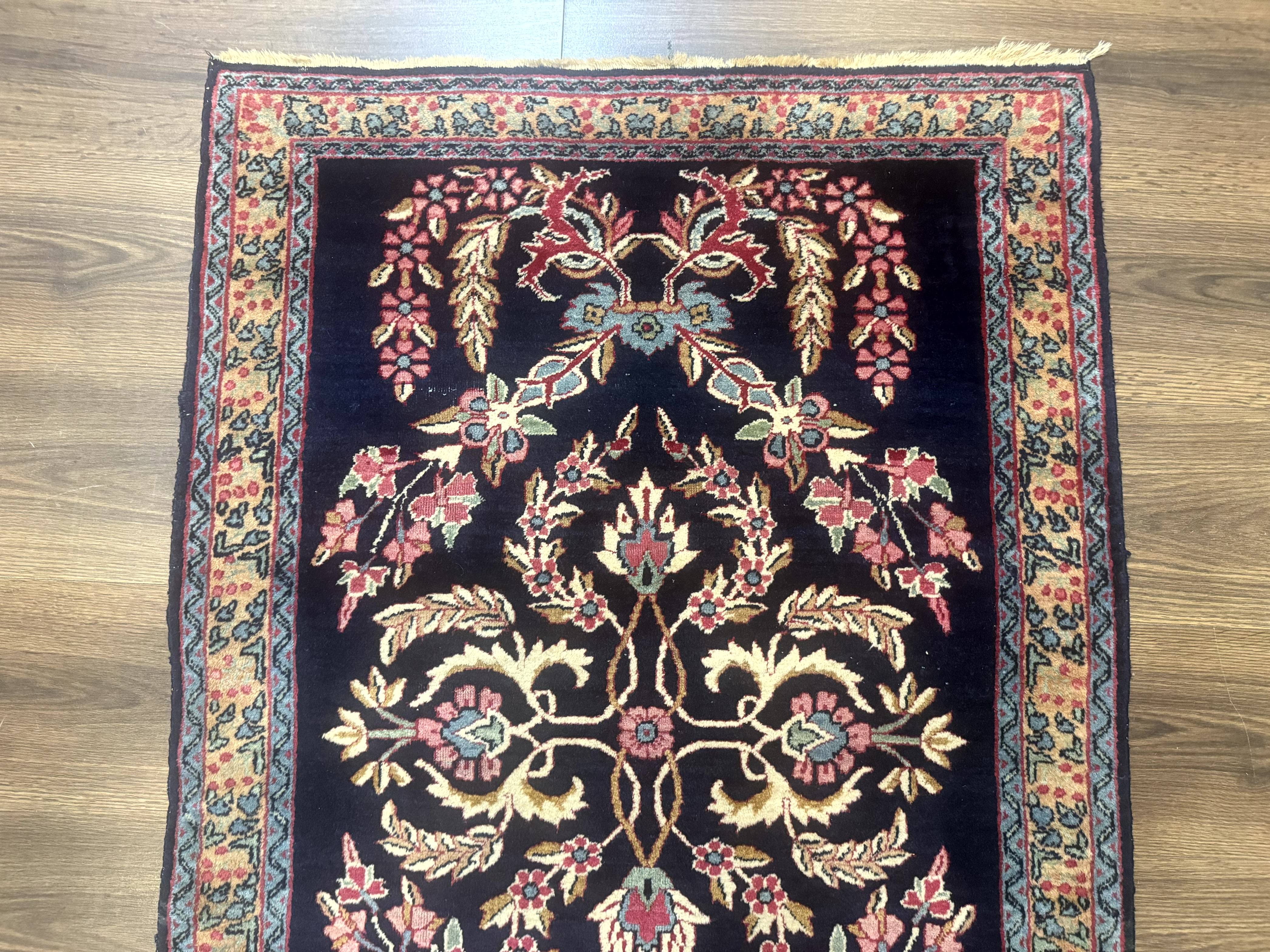 Antique Persian Kerman Rug 2.8 x 4, Navy Blue, Floral - Jewel Rugs