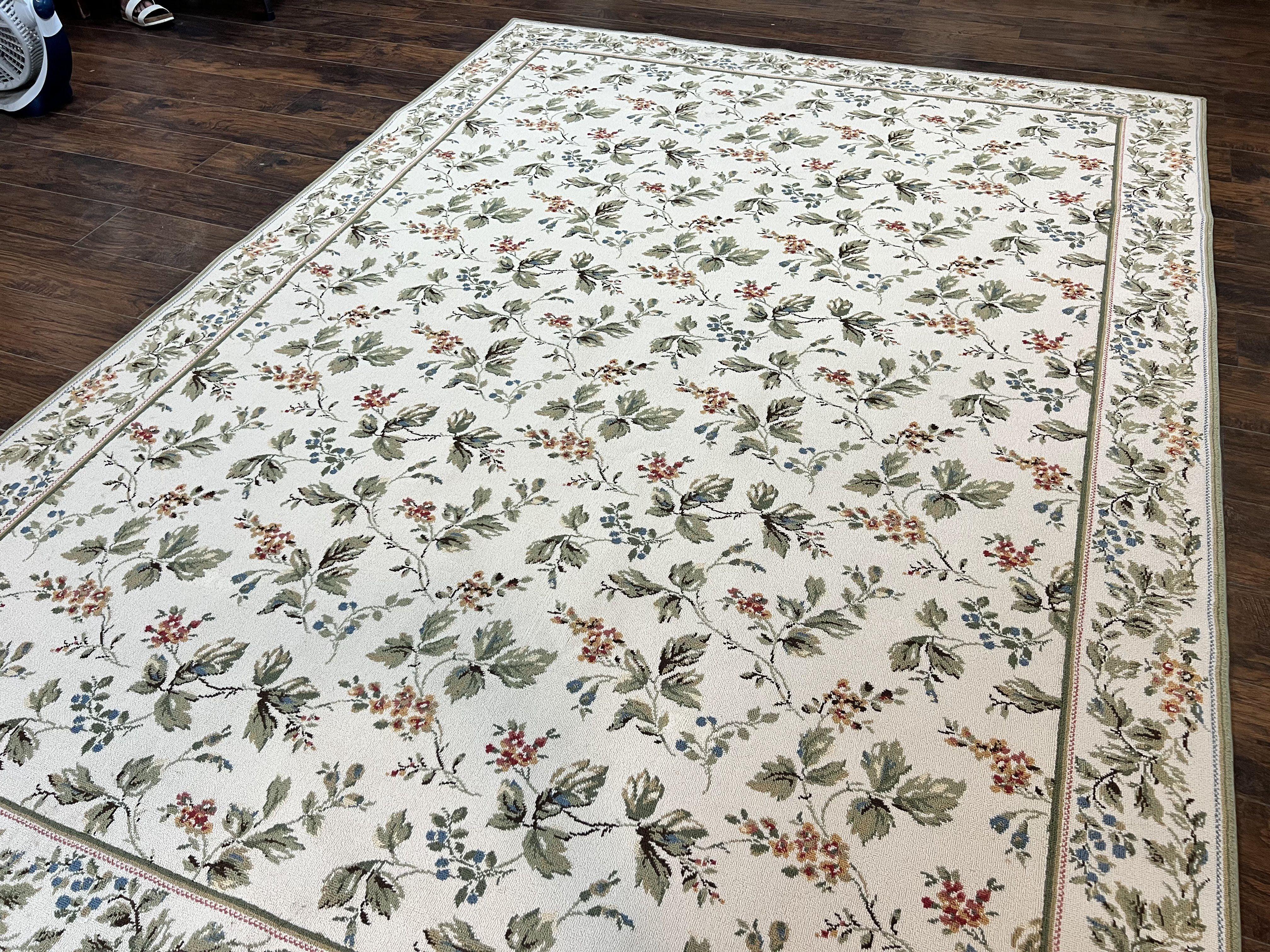 Vintage Stark Carpet 7x10, Ivory and Green, European Aubusson Design, Allover Pattern, Stark Rug - Jewel Rugs