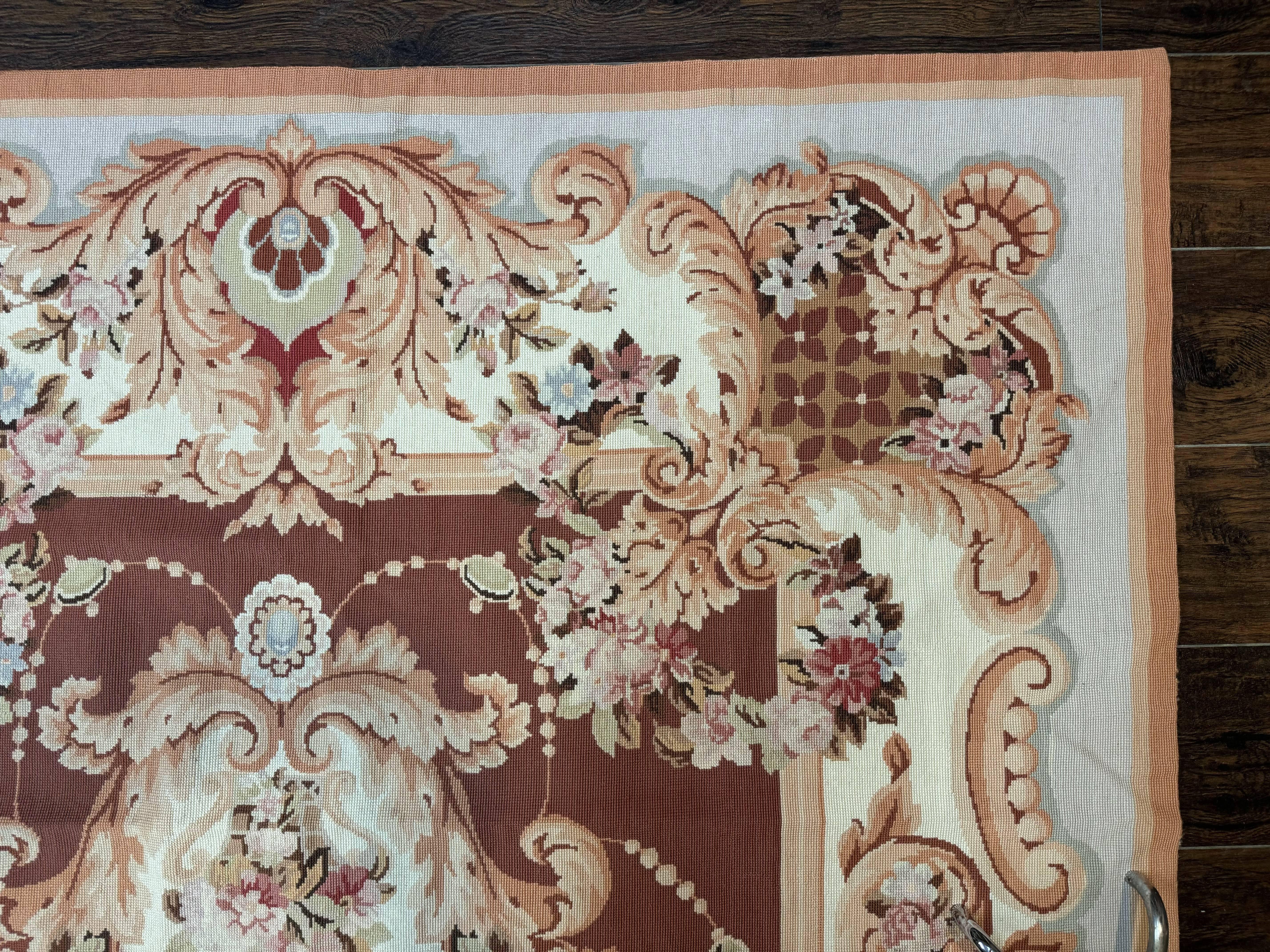 Vintage Needlepoint Rug 6x9, Aubusson Rug, Flatweave Wool Elegant Carpet, Medium Size, French European Design - Jewel Rugs