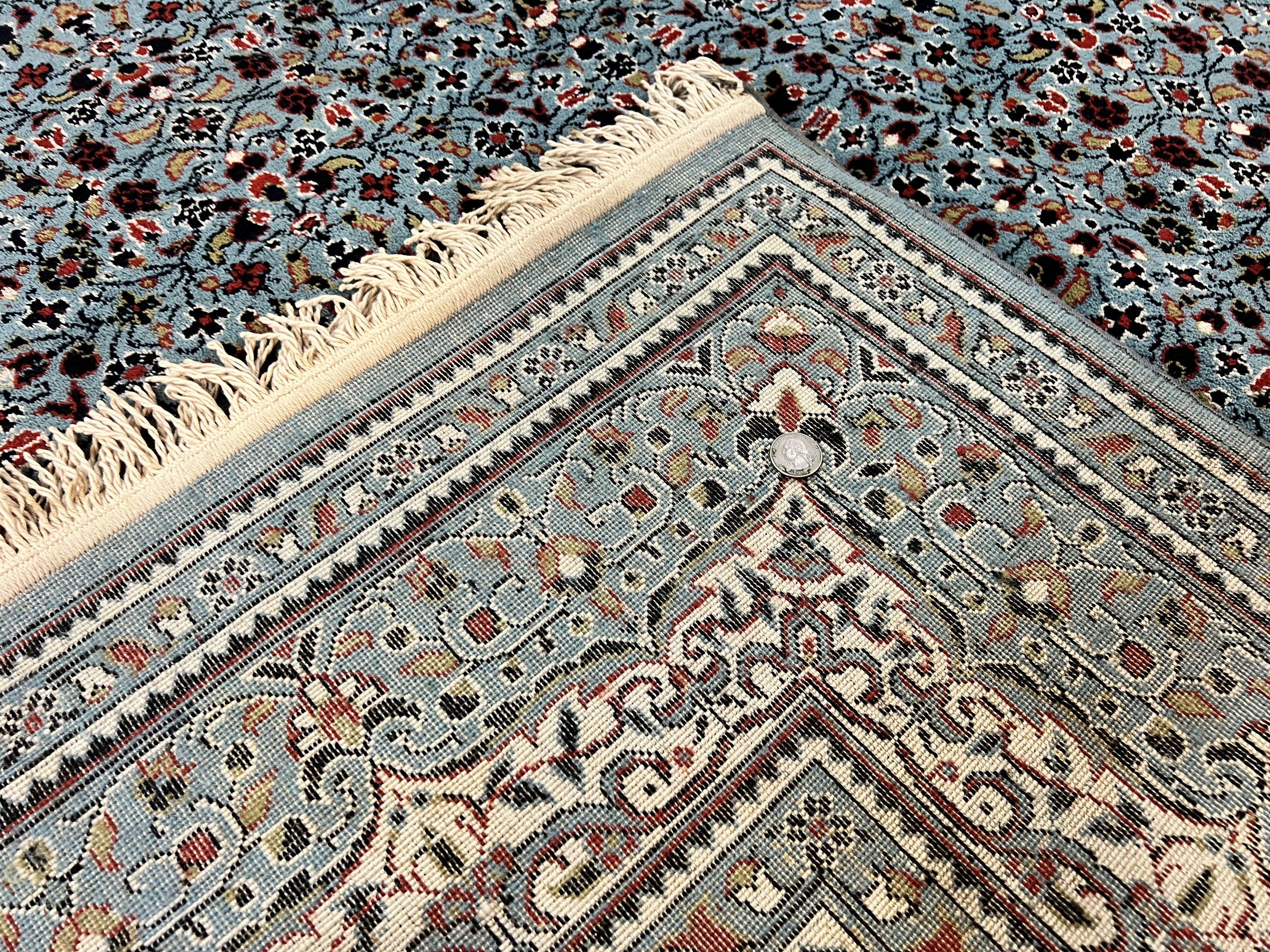 Belgium Power Loomed Rug 8x11, Turkish Hereke Design, Allover Pattern, Light Blue & Ivory, Room Sized Wool Vintage Oriental Carpet - Jewel Rugs