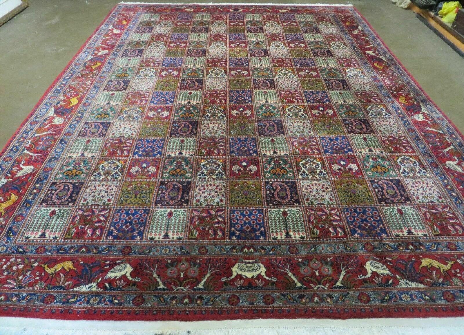 Wonderful Persian Bakhtiari Rug 8x11, Panel Design Animal Pictorials, Handmade Semi Antique Vintage Oriental Carpet, Multicolor Room Sized Wool & Silk - Jewel Rugs