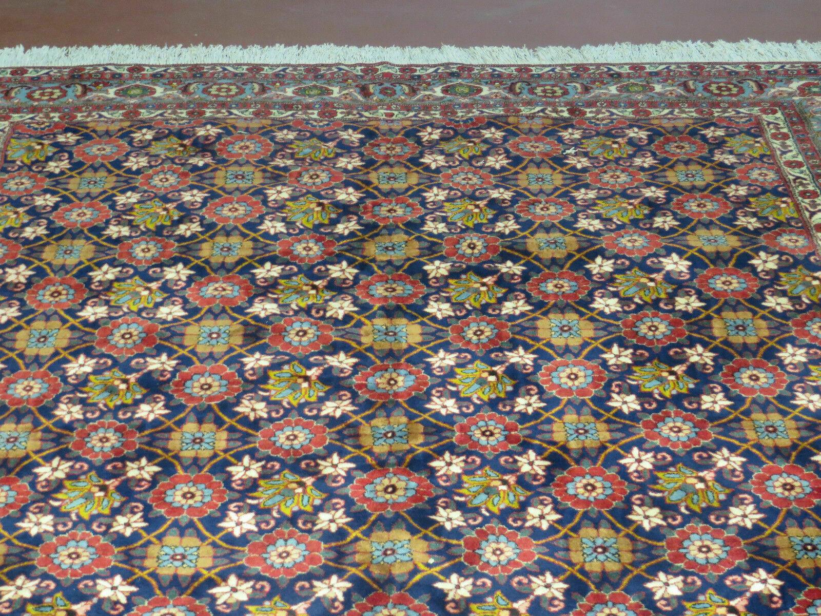 Navy Blue Antique Persian Rug 7x11, Veramin Mina Khani Repeated Allover Pattern, Vintage Authentic Hand Knotted Handmade Wool Room Sized Carpet - Jewel Rugs