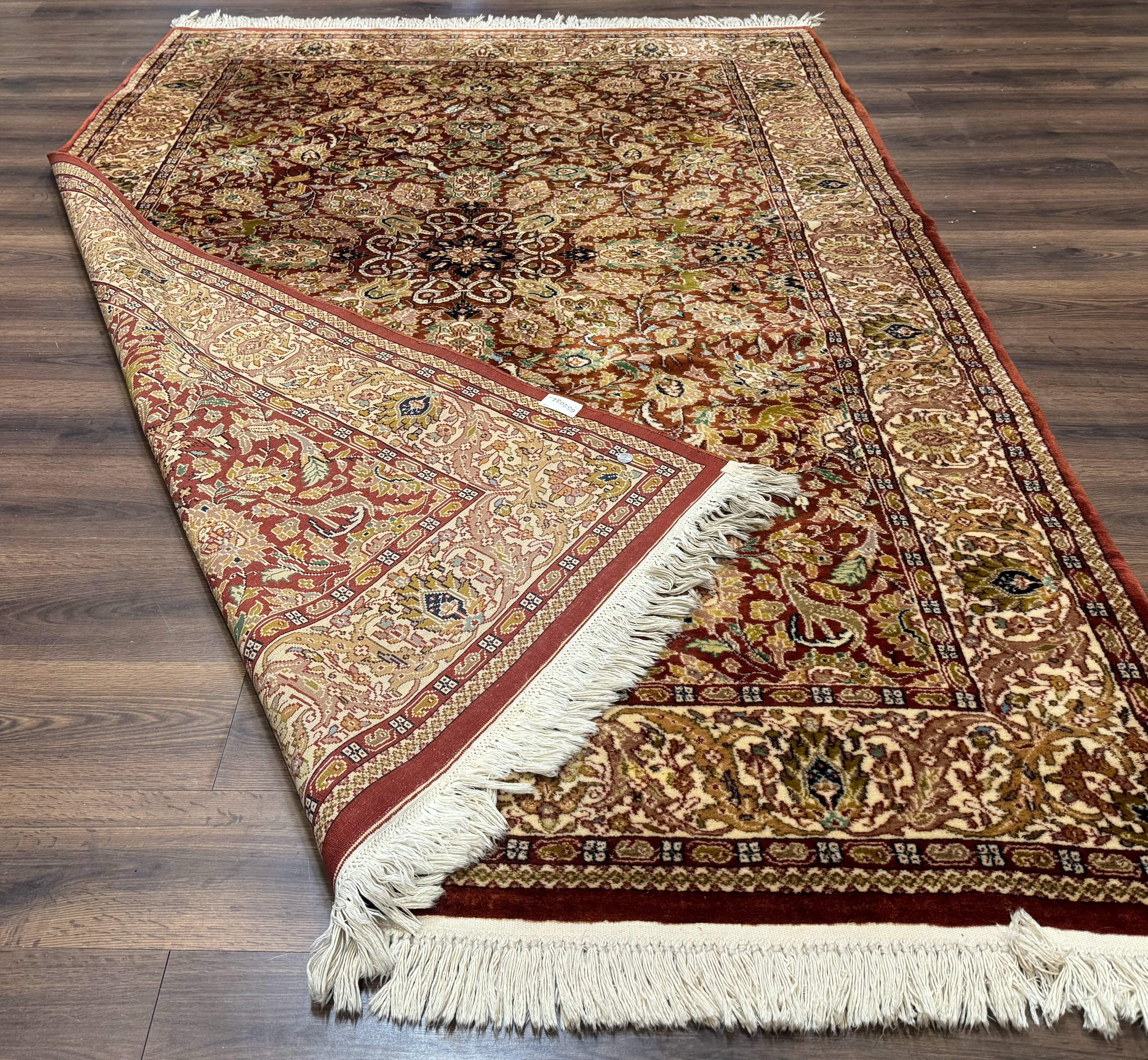 Tree of Life Indian Kashmiri Rug 6x9, Rust Red and Cream, Animal Pictorials, Fine 290 KPSI - Jewel Rugs