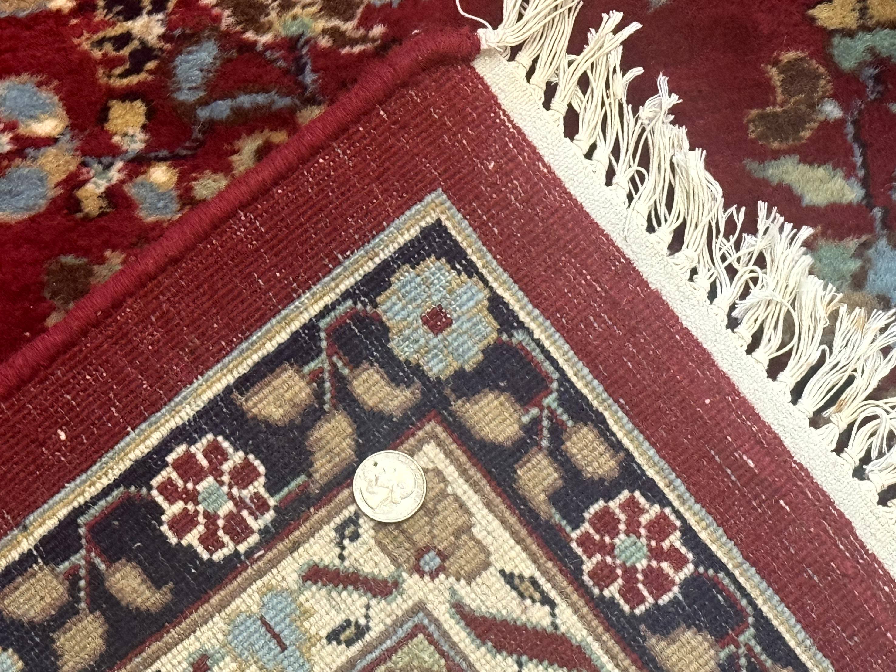 Indo Persian Sarouk Rug 10x14, Large Red and Navy Blue Carpet, Traditional Floral Wool Rug - Jewel Rugs