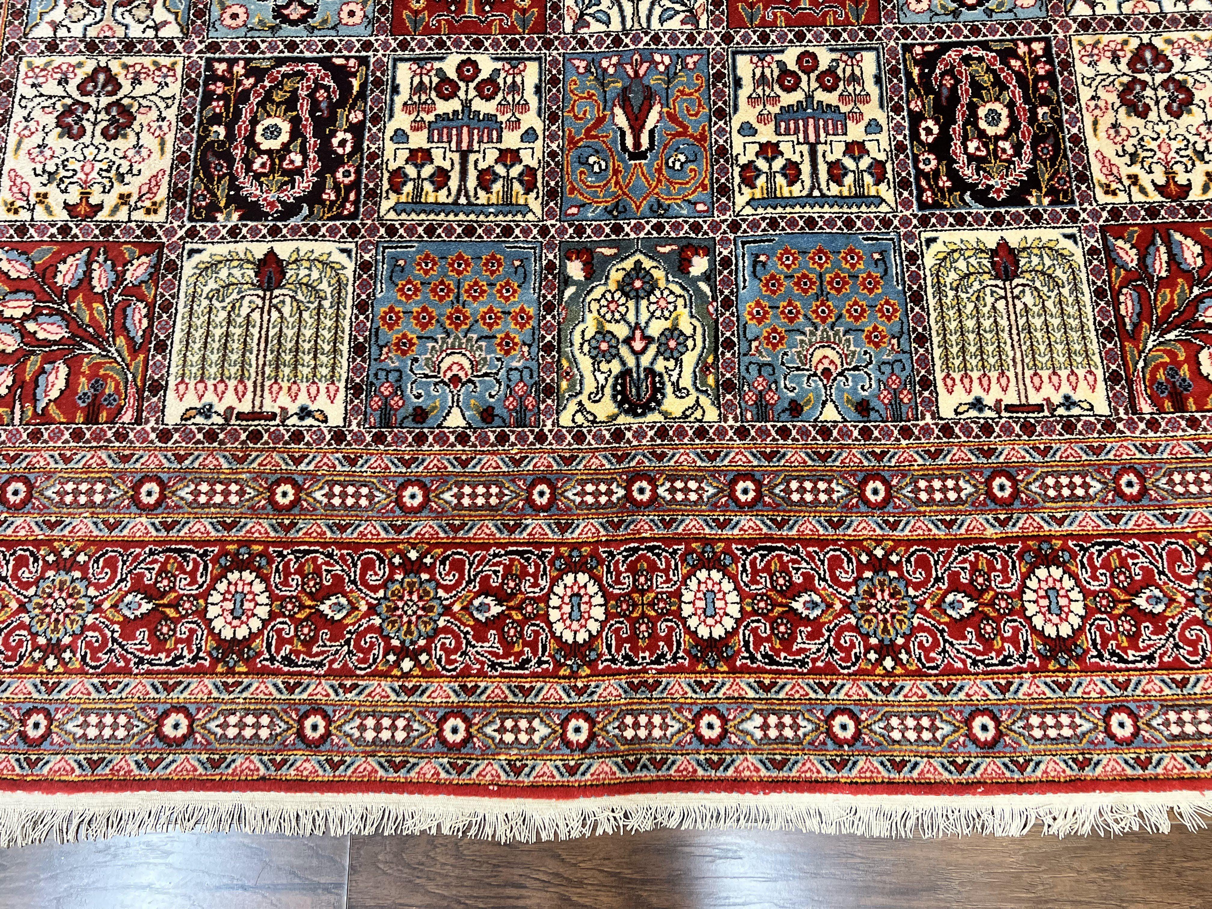 Persian Qum Rug 9x13, Multicolor Panel Design, Red Blue Cream, Hand Knotted Vintage Large Wool Rug - Jewel Rugs