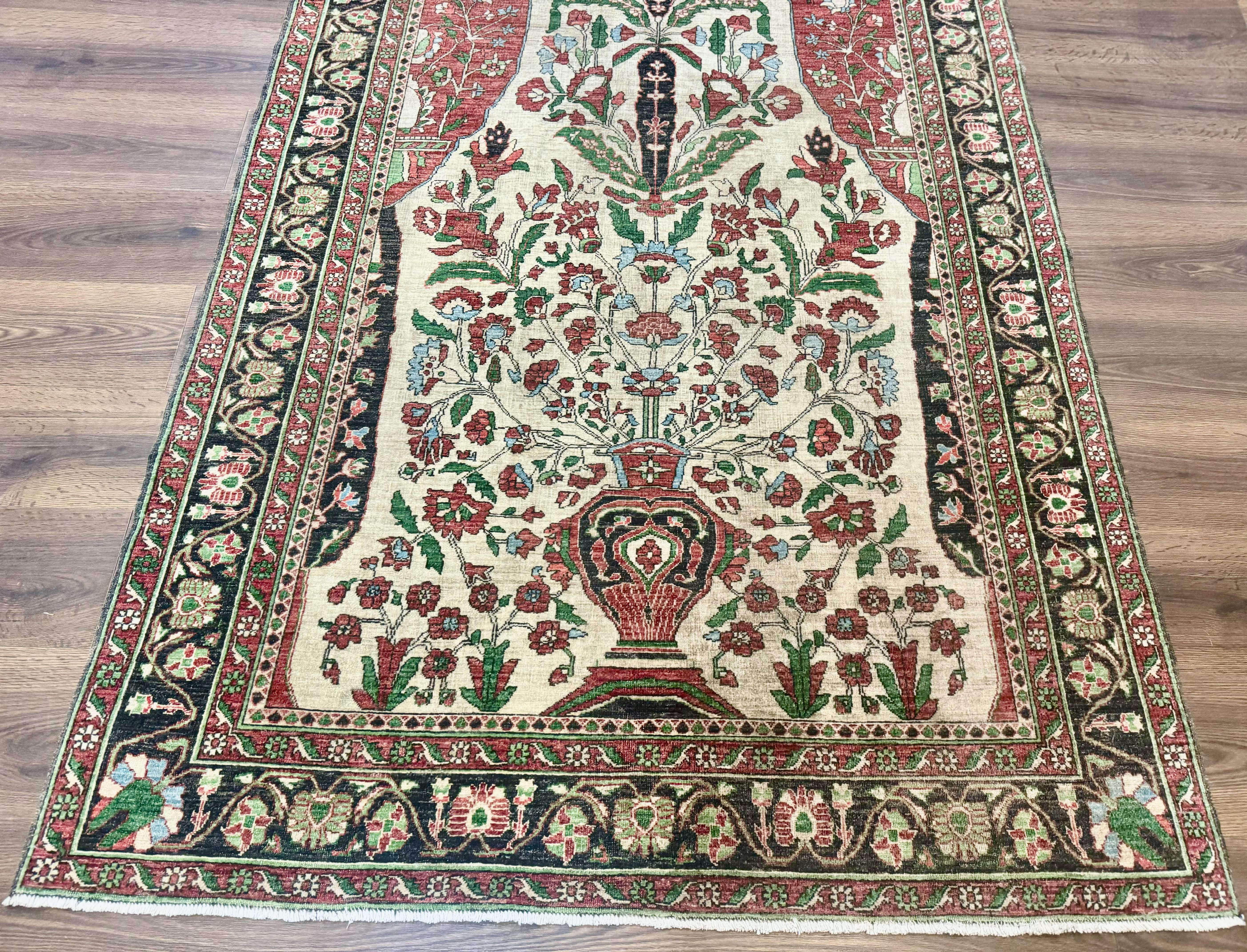 Persian Sarouk Rug 5x7 – Tree of Life Prayer Rug, Persian Vase Design - Jewel Rugs
