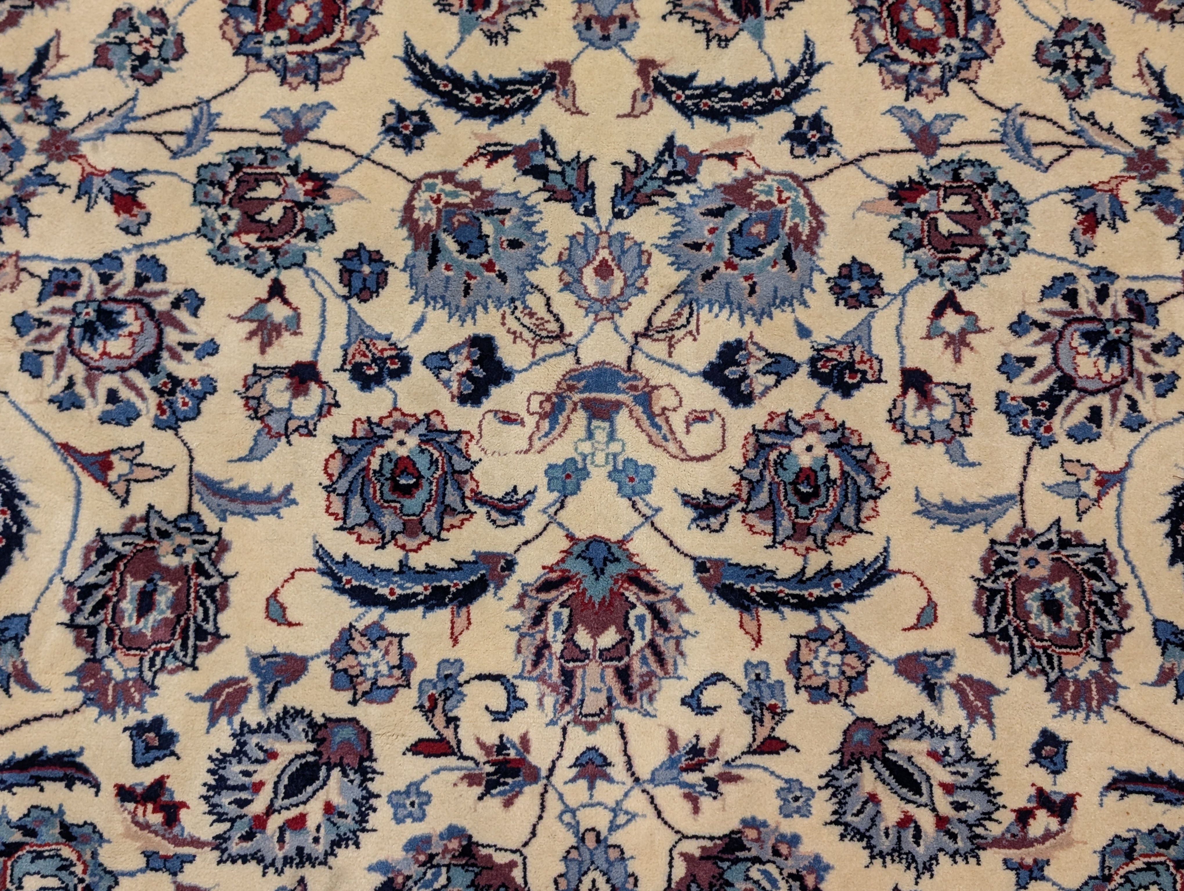 Sino Persian Rug 8x10, Ivory and Blue, Fine Hand Knotted Traditional Oriental Carpet 210 KPSI - Jewel Rugs