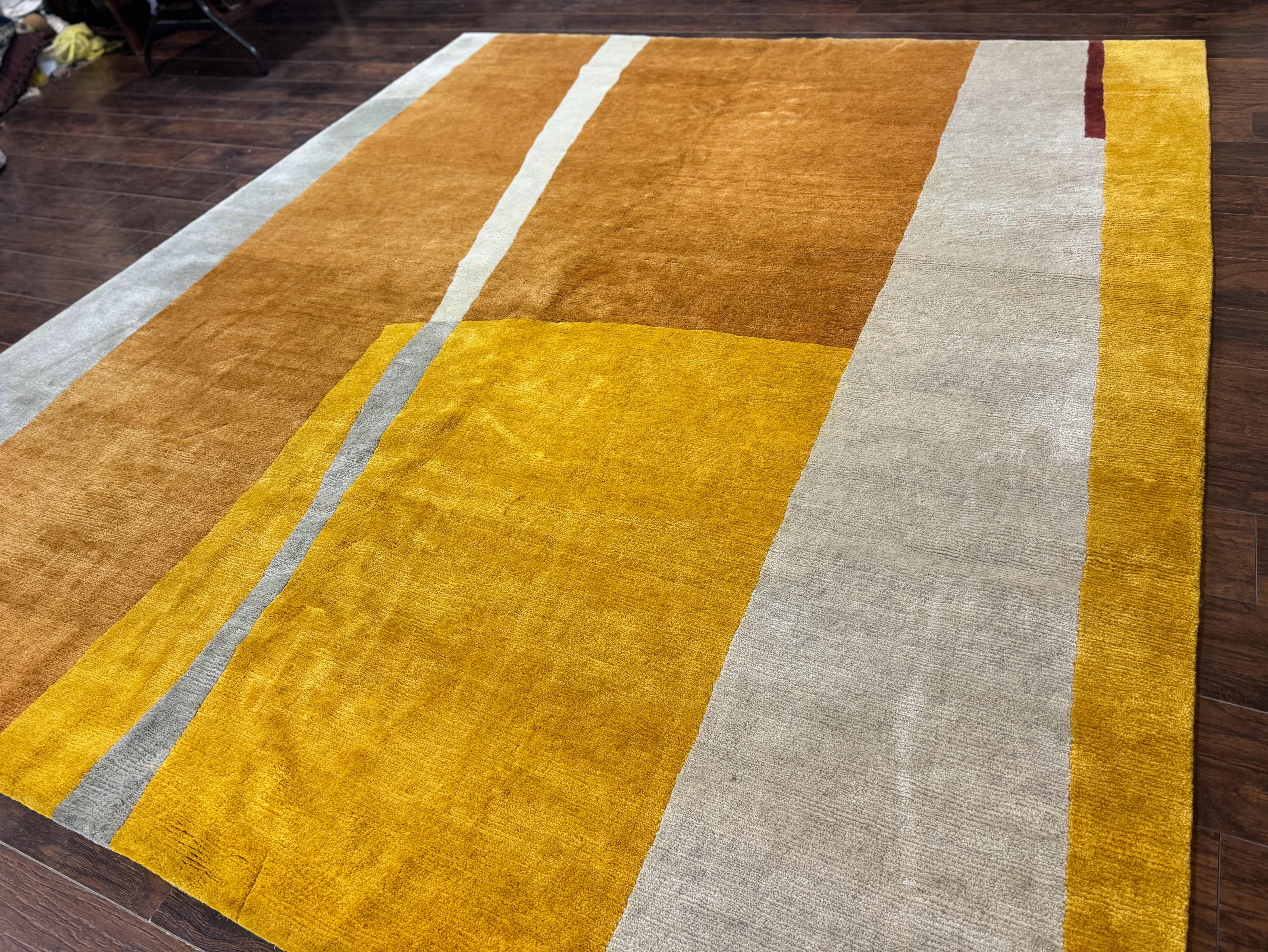 Modern Tibetan Rug 9x10, Wool Handmade Tibetan Area Rug, Abstract Multicolor - Jewel Rugs