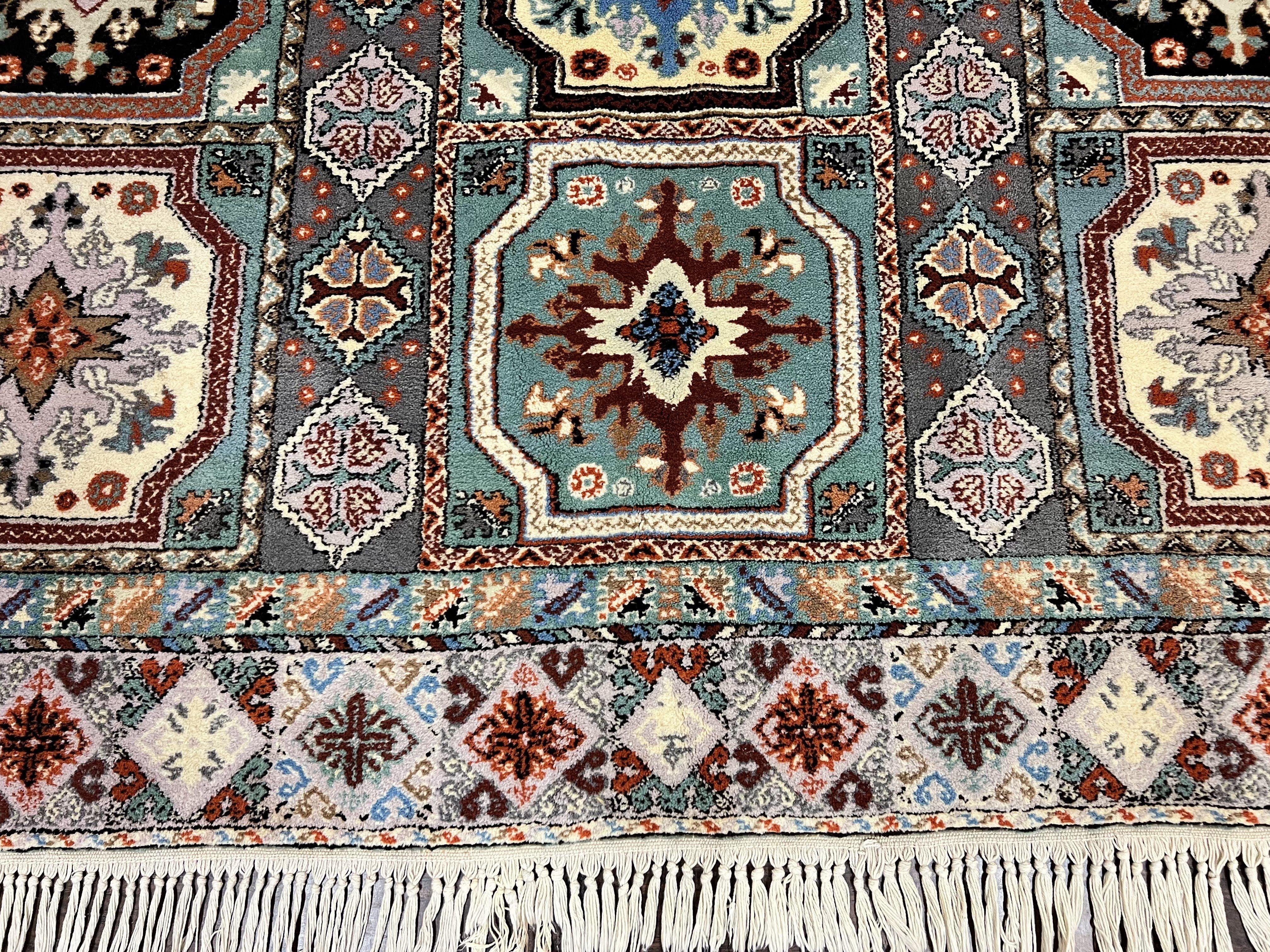 Moroccan Rug 7x8, Wool Hand Knotted Vintage Carpet, Multicolor Panel Design Oriental Rug - Jewel Rugs