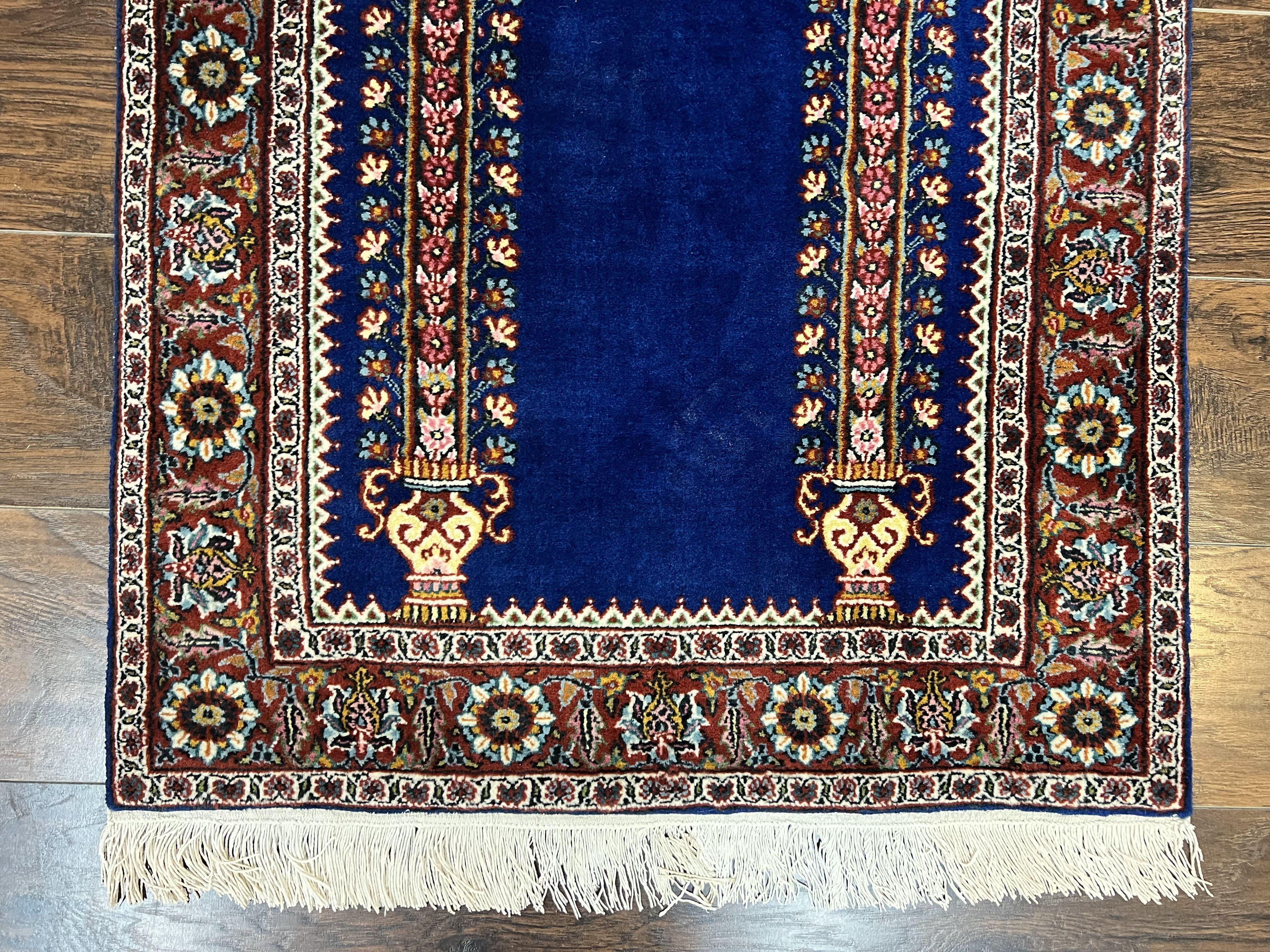 Indo Persian Prayer Rug 3x5, Fine Oriental Carpet, Dark Blue and Red, Vintage Hand Knotted Handmade Prayer Rug - Jewel Rugs