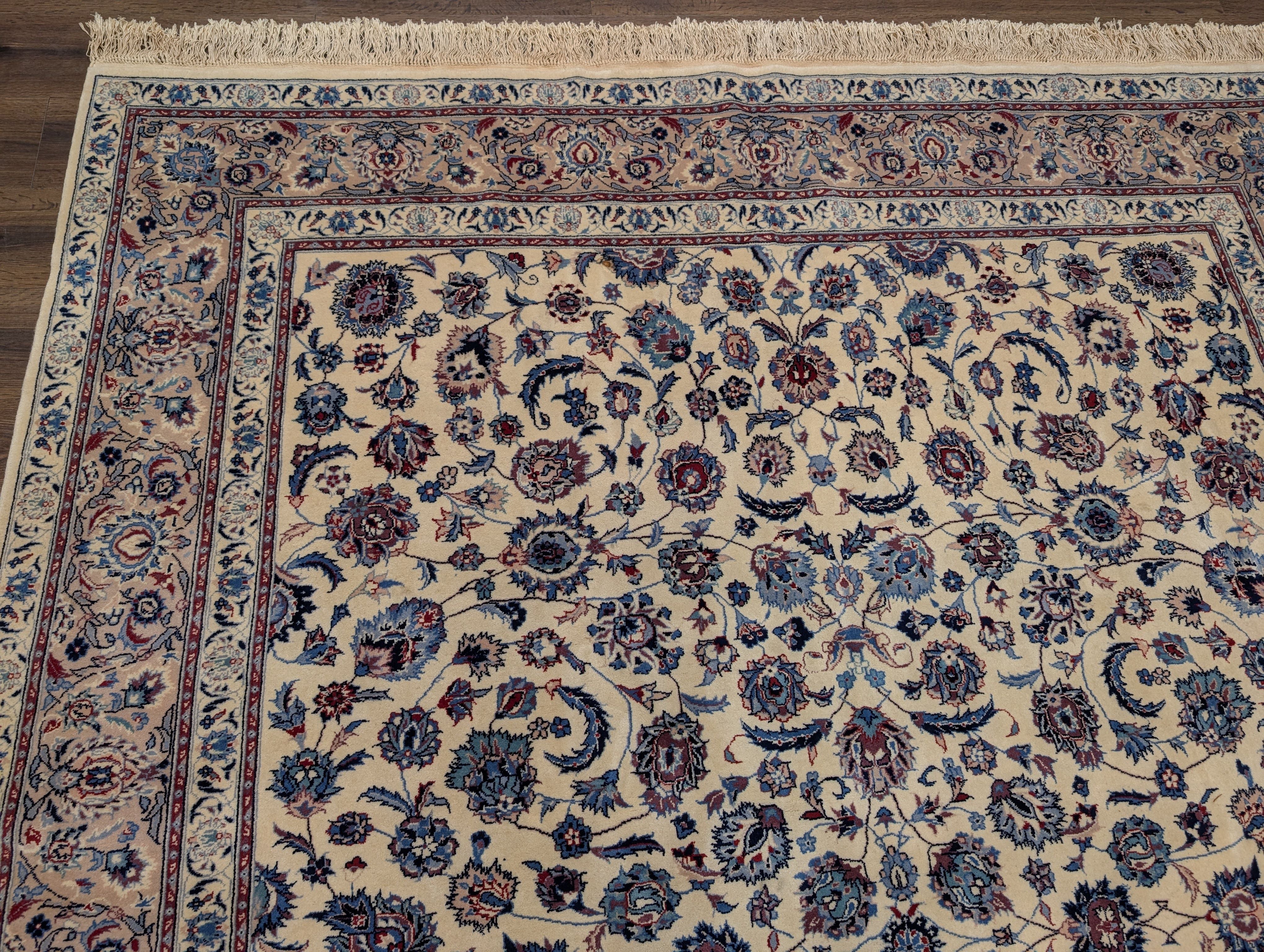 Sino Persian Rug 8x10, Ivory and Blue, Fine Hand Knotted Traditional Oriental Carpet 210 KPSI - Jewel Rugs
