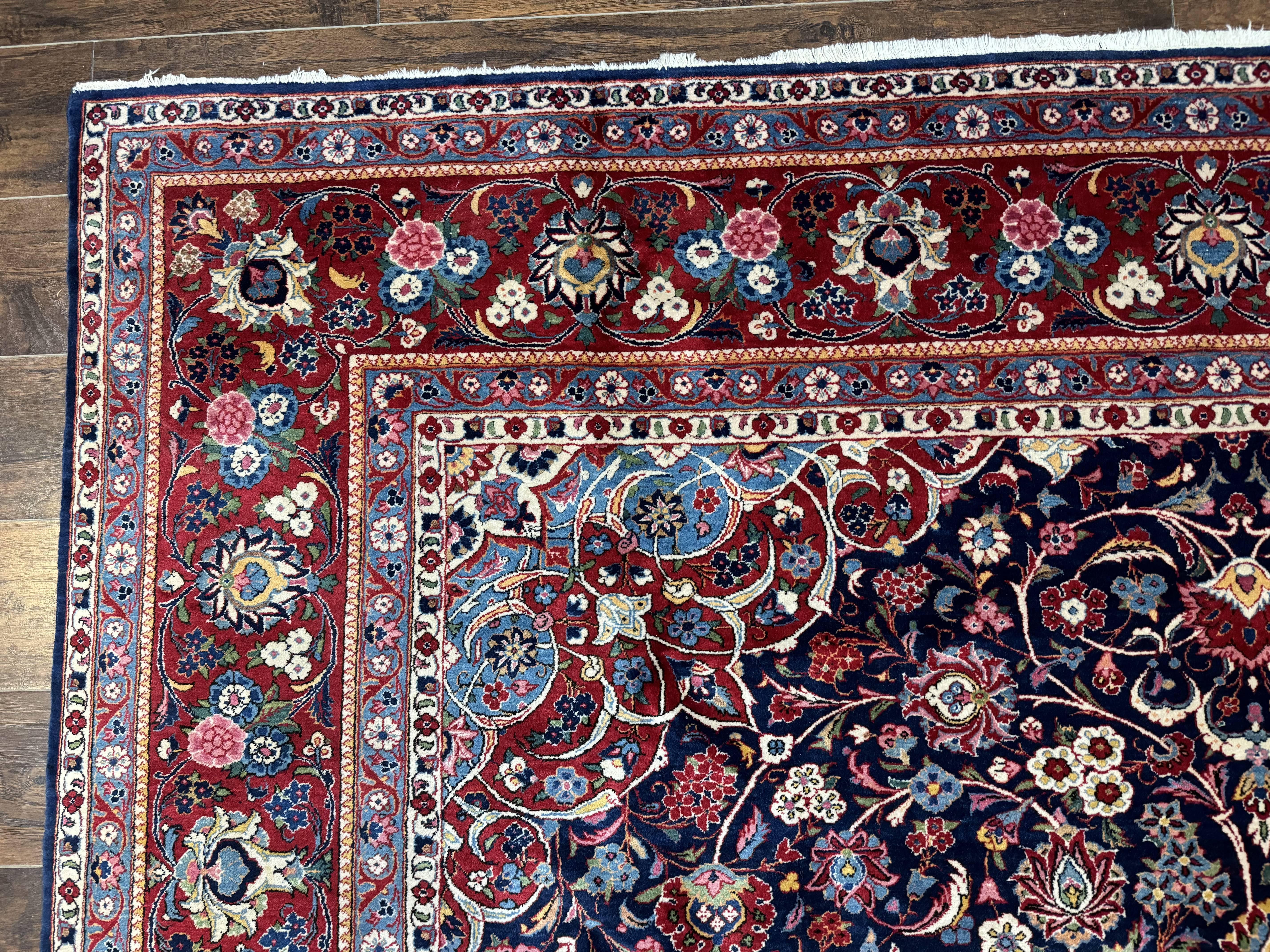 Navy Blue Persian Rug 9x12, Antique Persian Carpet, Kork Wool, 200 KPSI, Persian Kashan Rug - Jewel Rugs