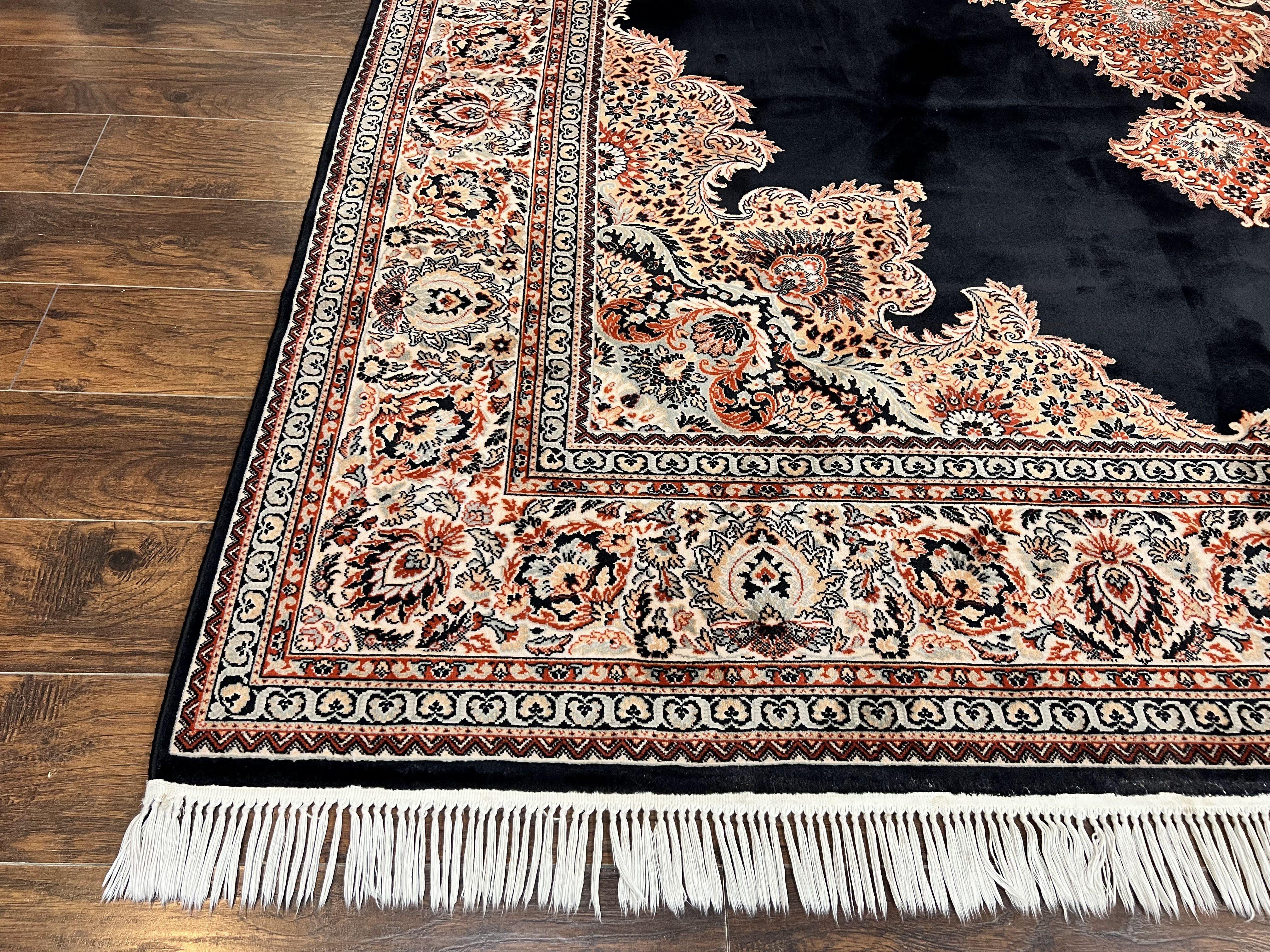 Karastan Rug 10x13, Karastan Ebony Kirman Rug, Room SIzed Wool Pile Vintage Karastan Carpet, Belgium Power Loomed Rug, Black Semi Open Field - Jewel Rugs