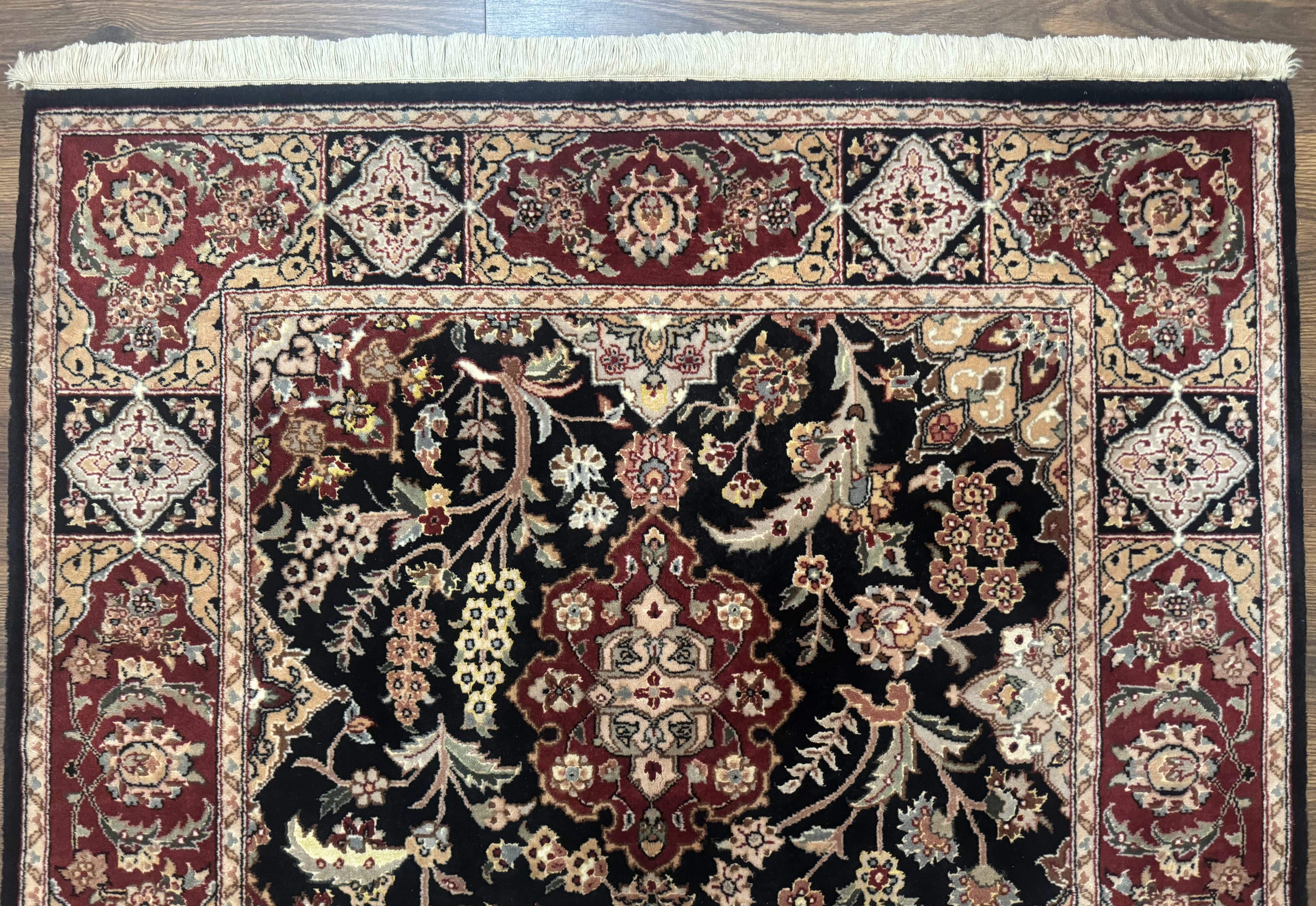 Pak Persian Rug 4x6, Black and Burgundy, Floral Allover, Wool and Silk - Jewel Rugs