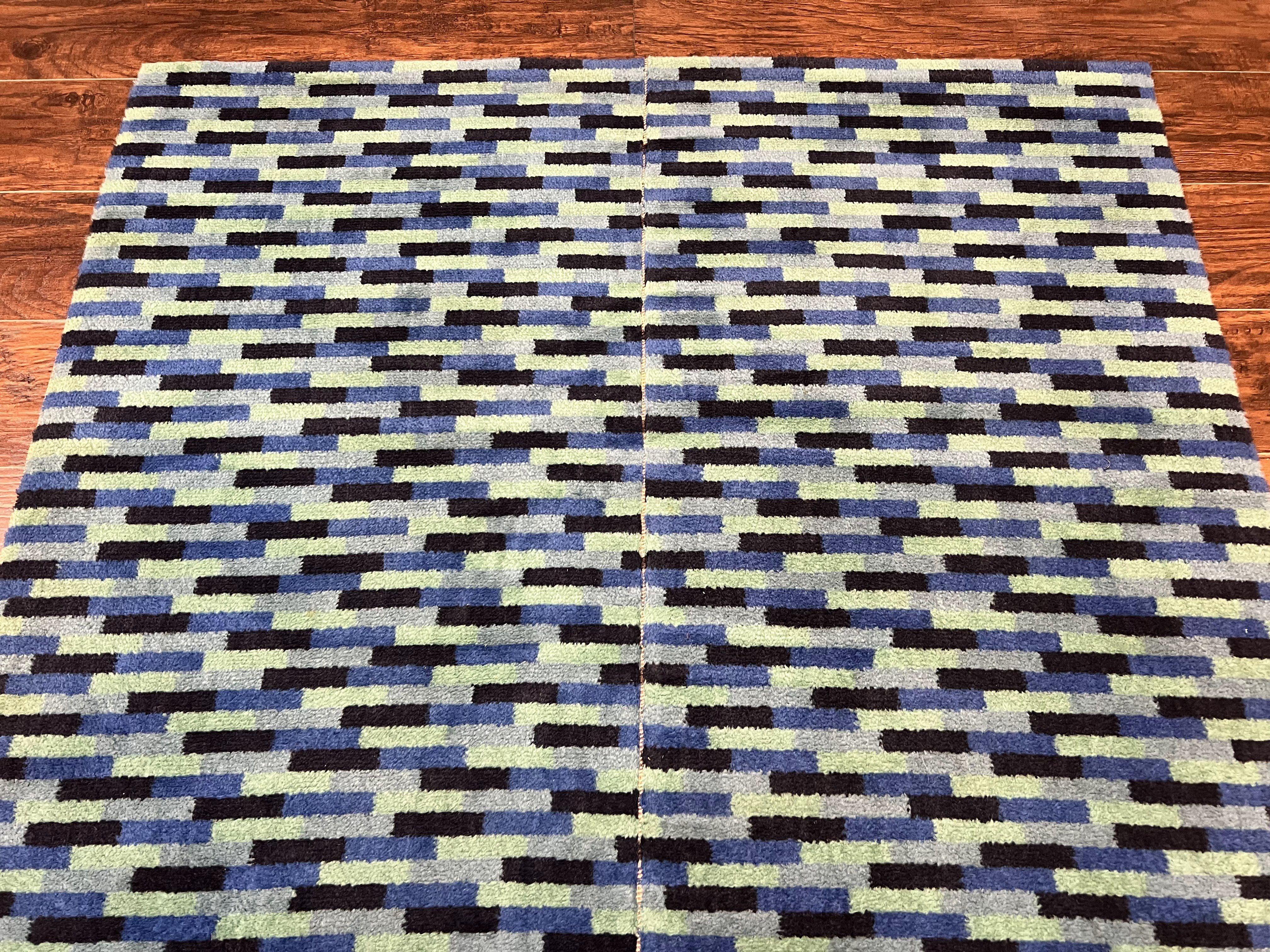 Wide Runner Rug 4.7 x 12, Blue Multicolor Contemporary Wool Power Loomed Rug, Mosiac Design - Jewel Rugs