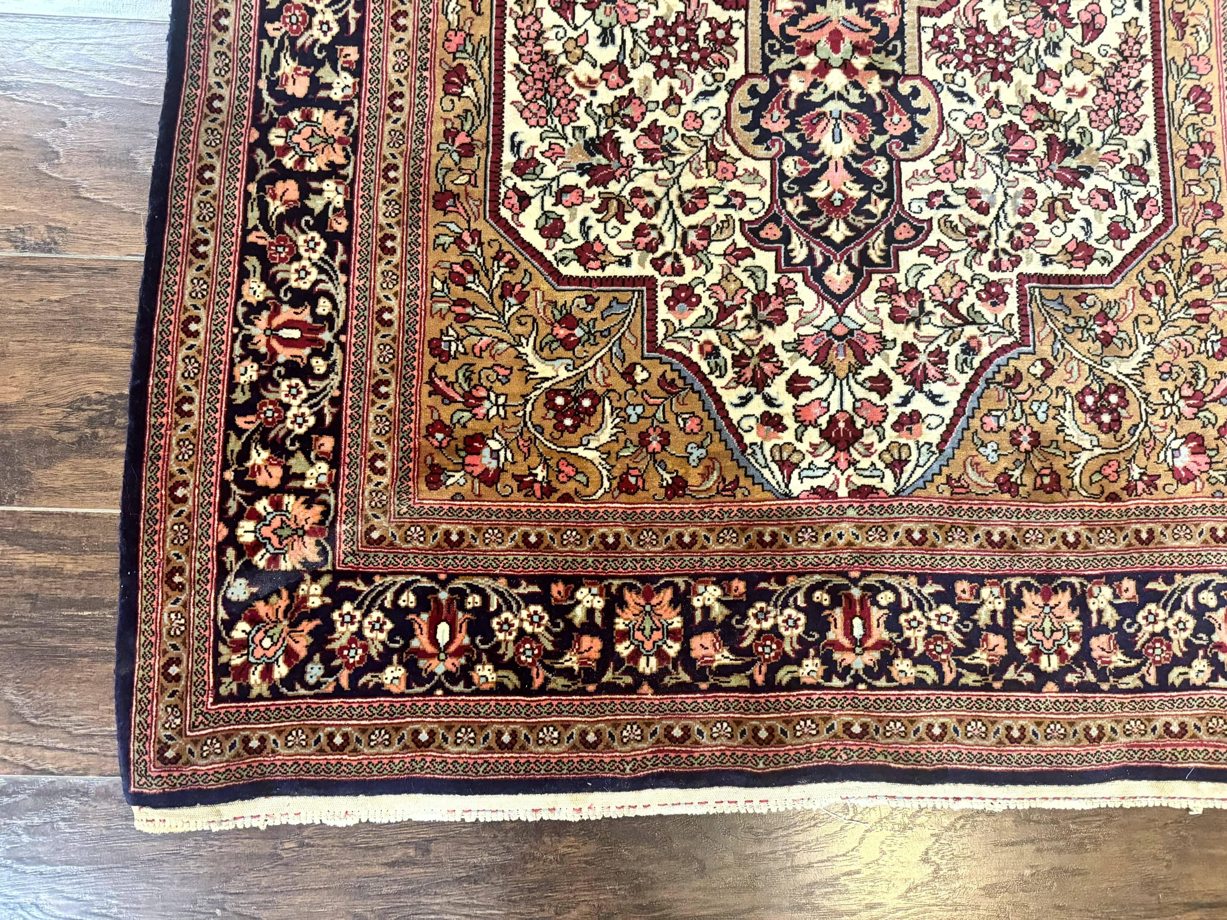 Persian Qum Rug 3.6 x 5, Kork Wool, Very Finely Hand Knotted 325 KPSI, Rare, Semi Antique - Jewel Rugs
