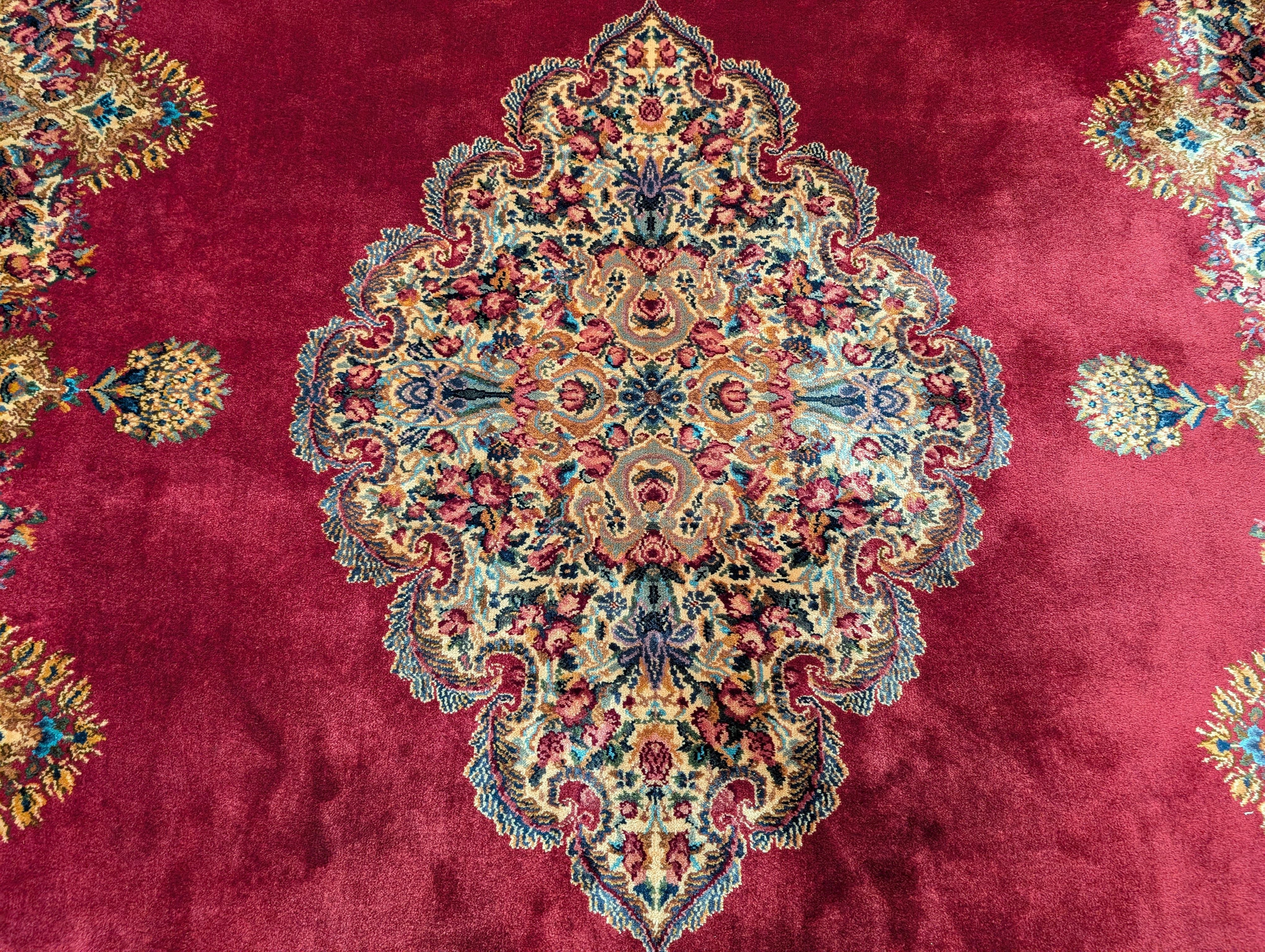 Karastan Rug 8.8 x 12, Kirman Red Medallion #762, Wool Vintage Karastan - Jewel Rugs